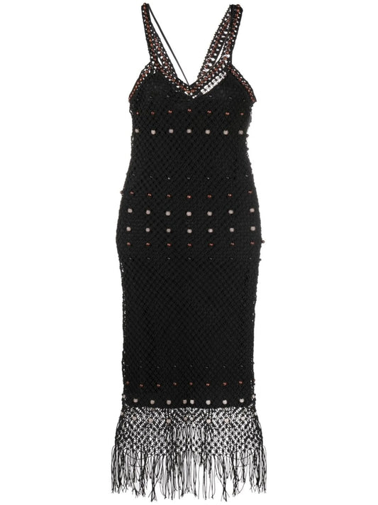 Black Java Bead Embellished Macramé Dress