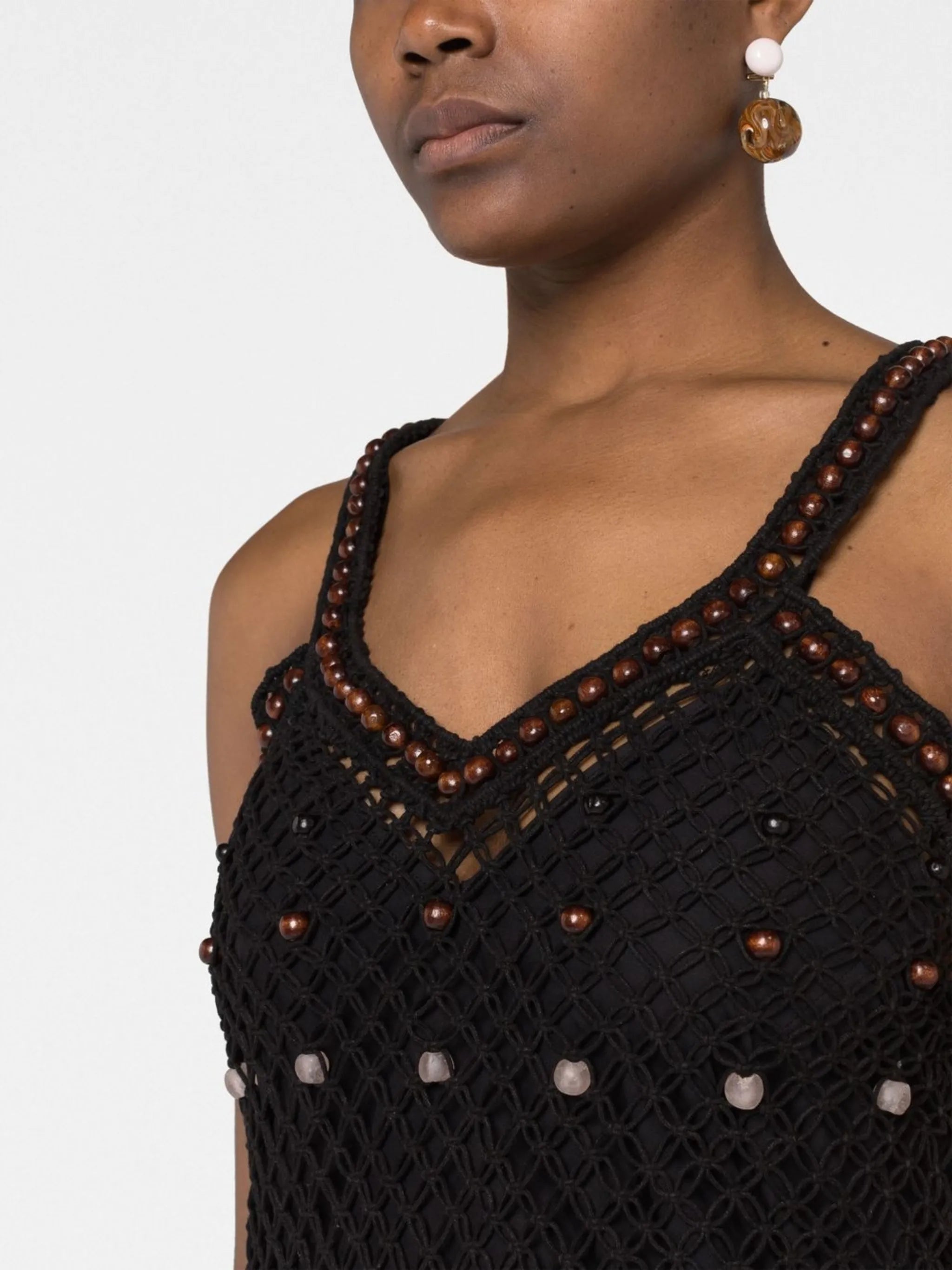 Black Java Bead Embellished Macramé Dress