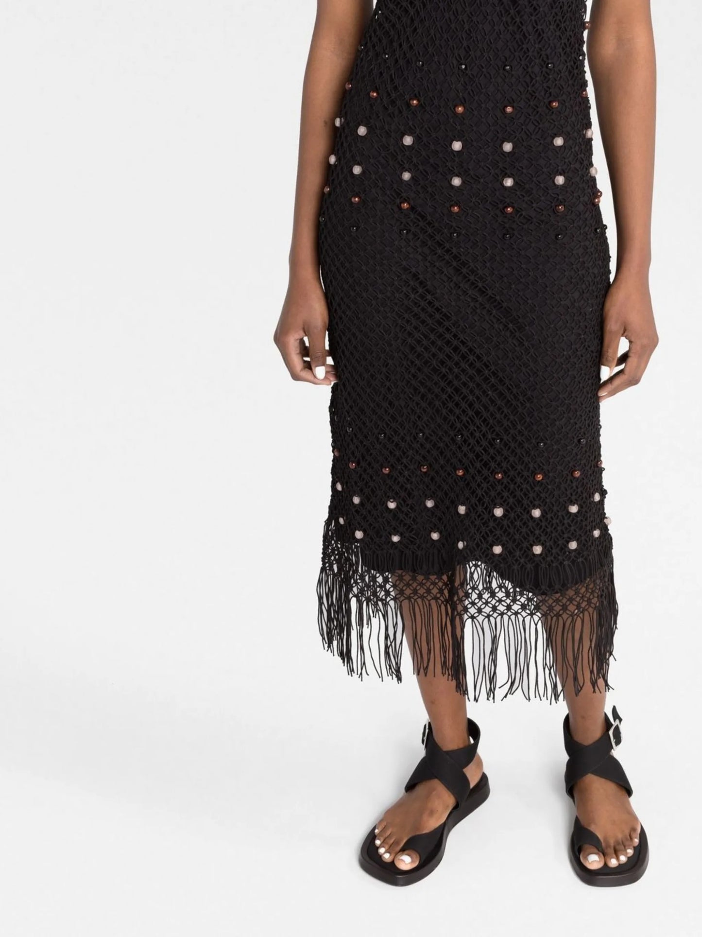 Black Java Bead Embellished Macramé Dress
