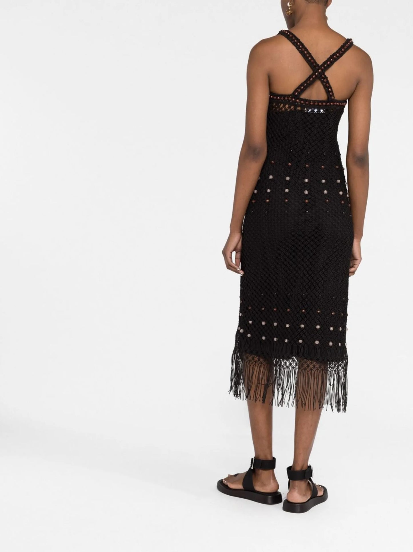 Black Java Bead Embellished Macramé Dress