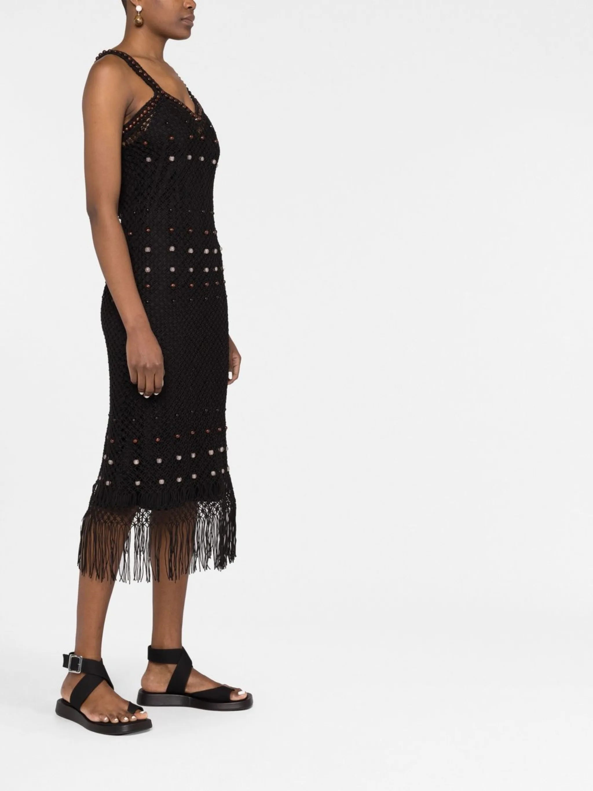 Black Java Bead Embellished Macramé Dress
