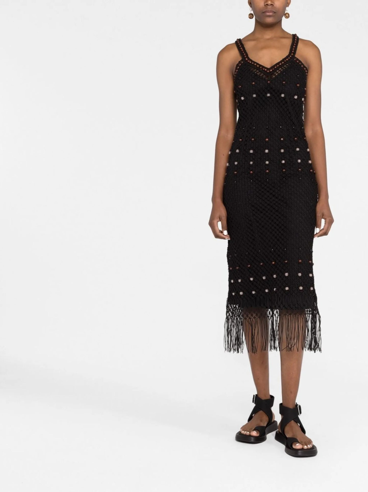 Black Java Bead Embellished Macramé Dress