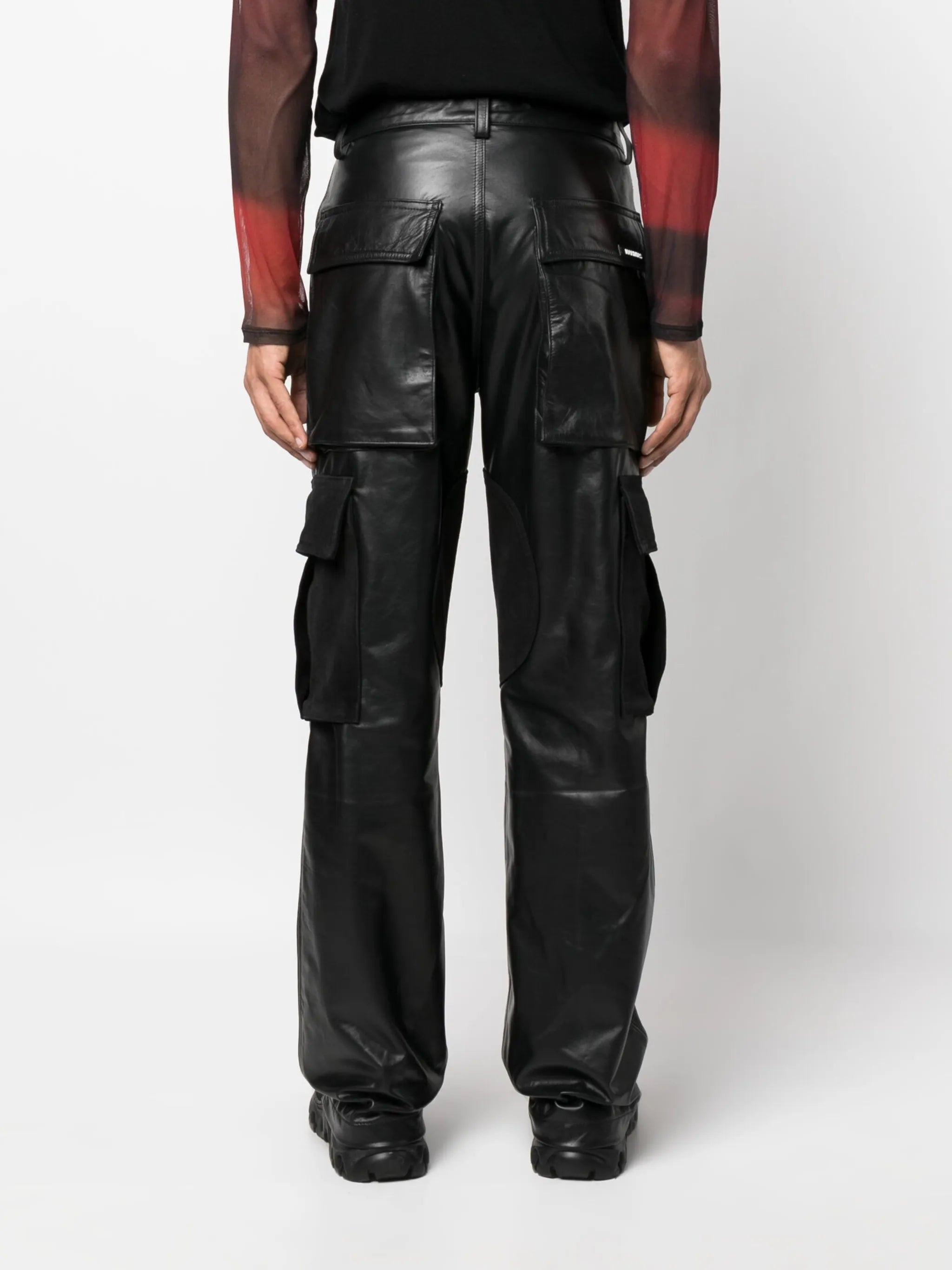 logo-patch leather cargo trousers
