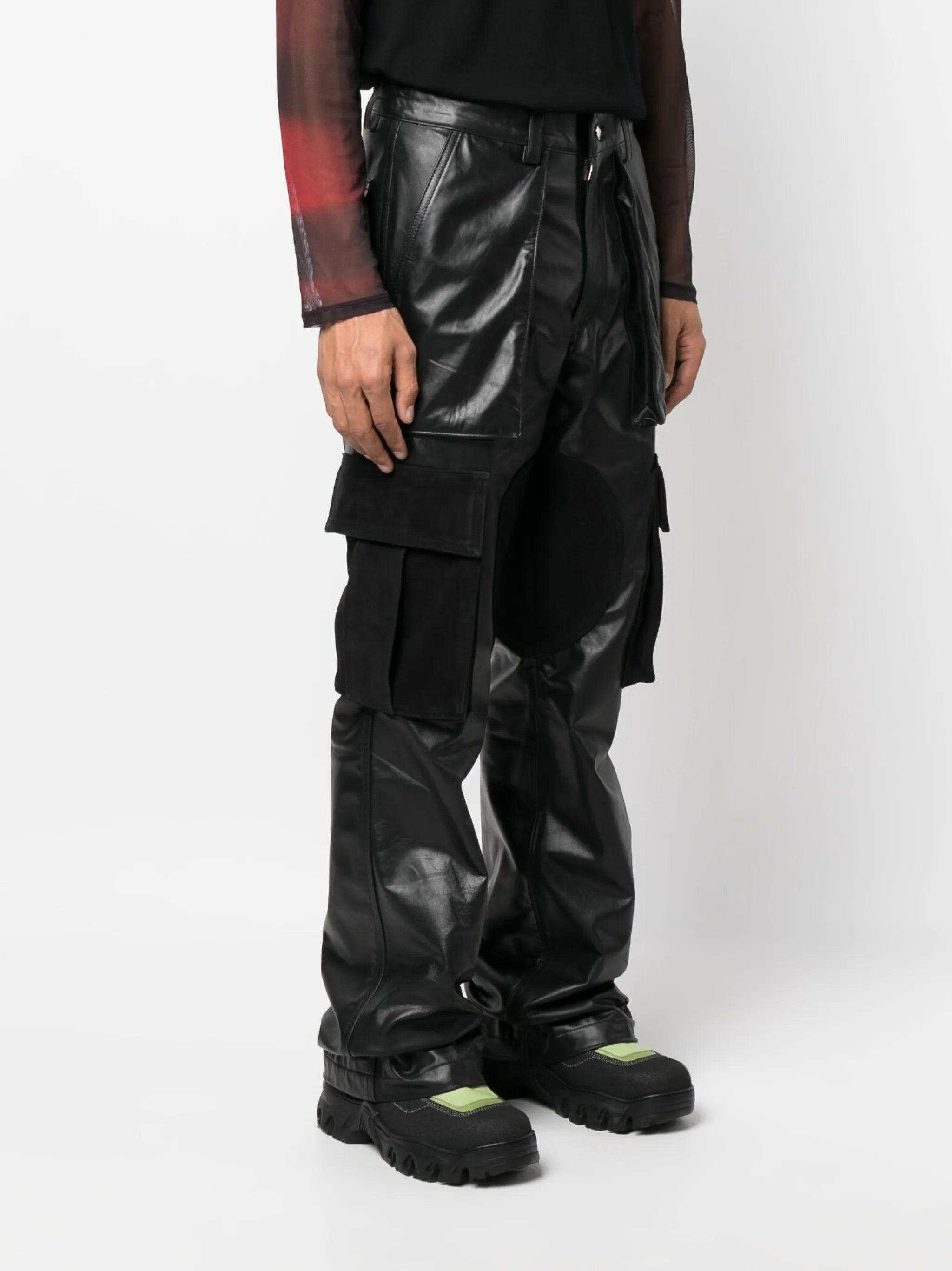 logo-patch leather cargo trousers