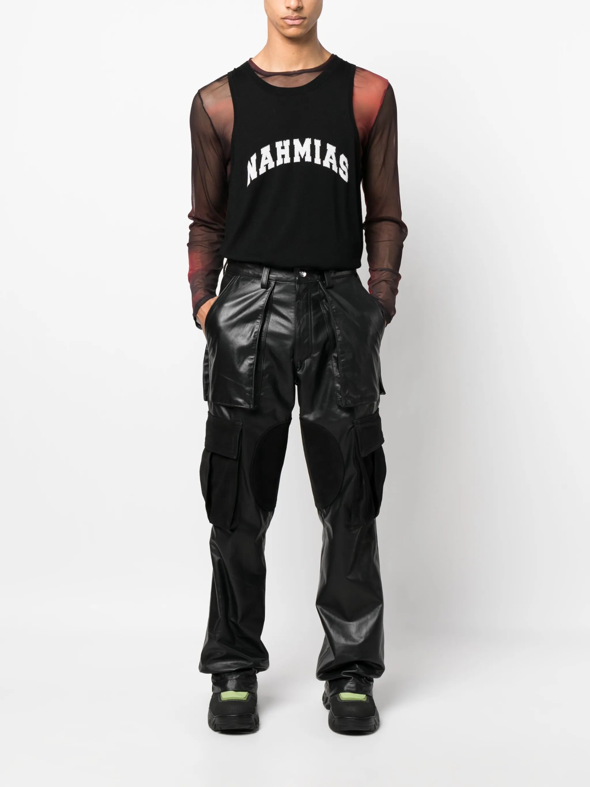 logo-patch leather cargo trousers