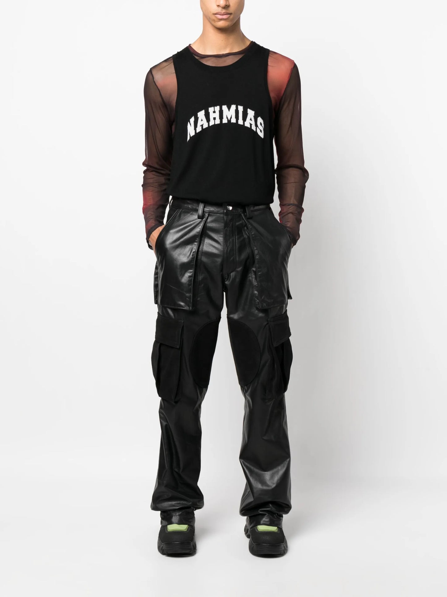 logo-patch leather cargo trousers