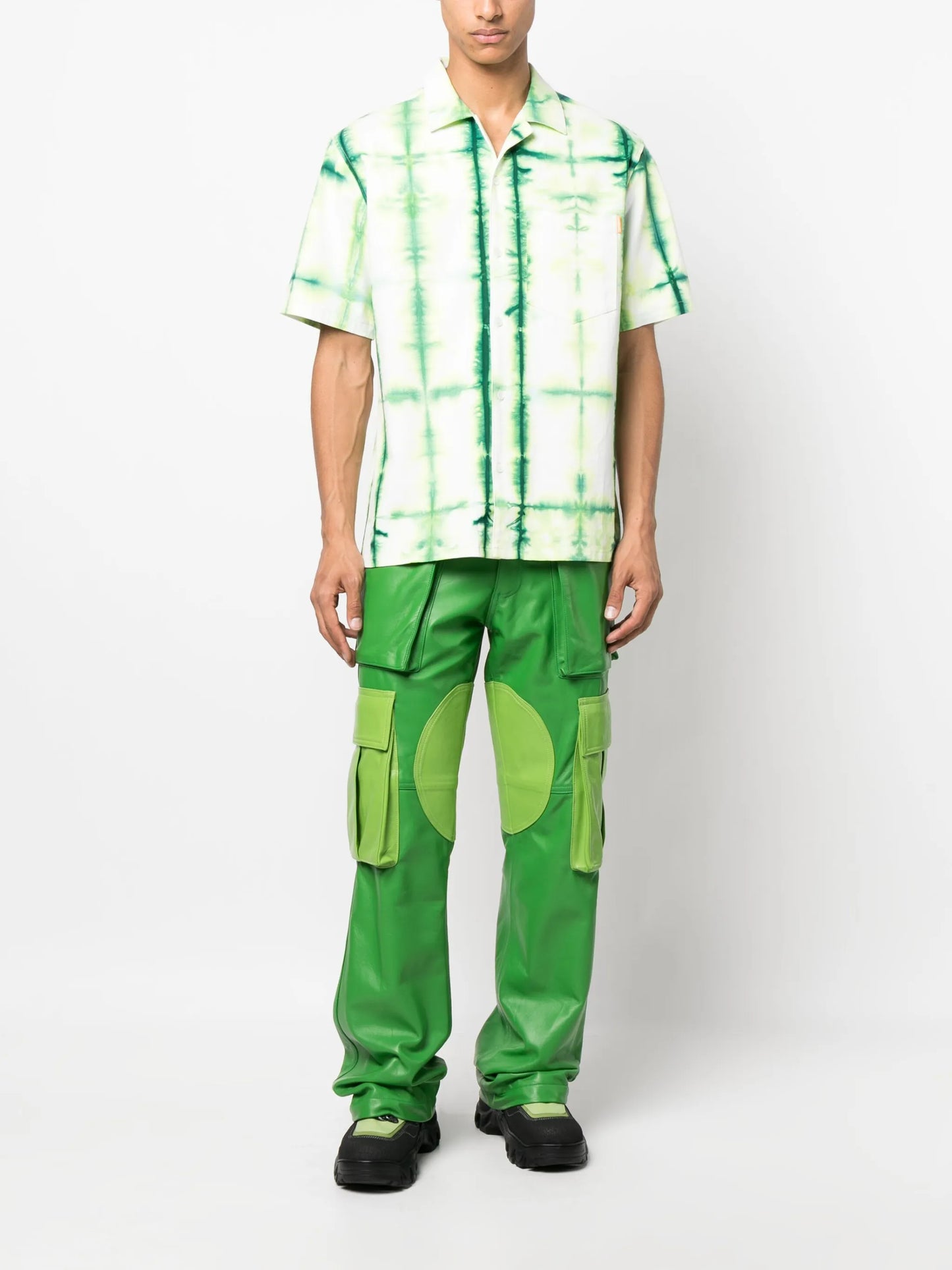 logo-patch leather cargo trousers
