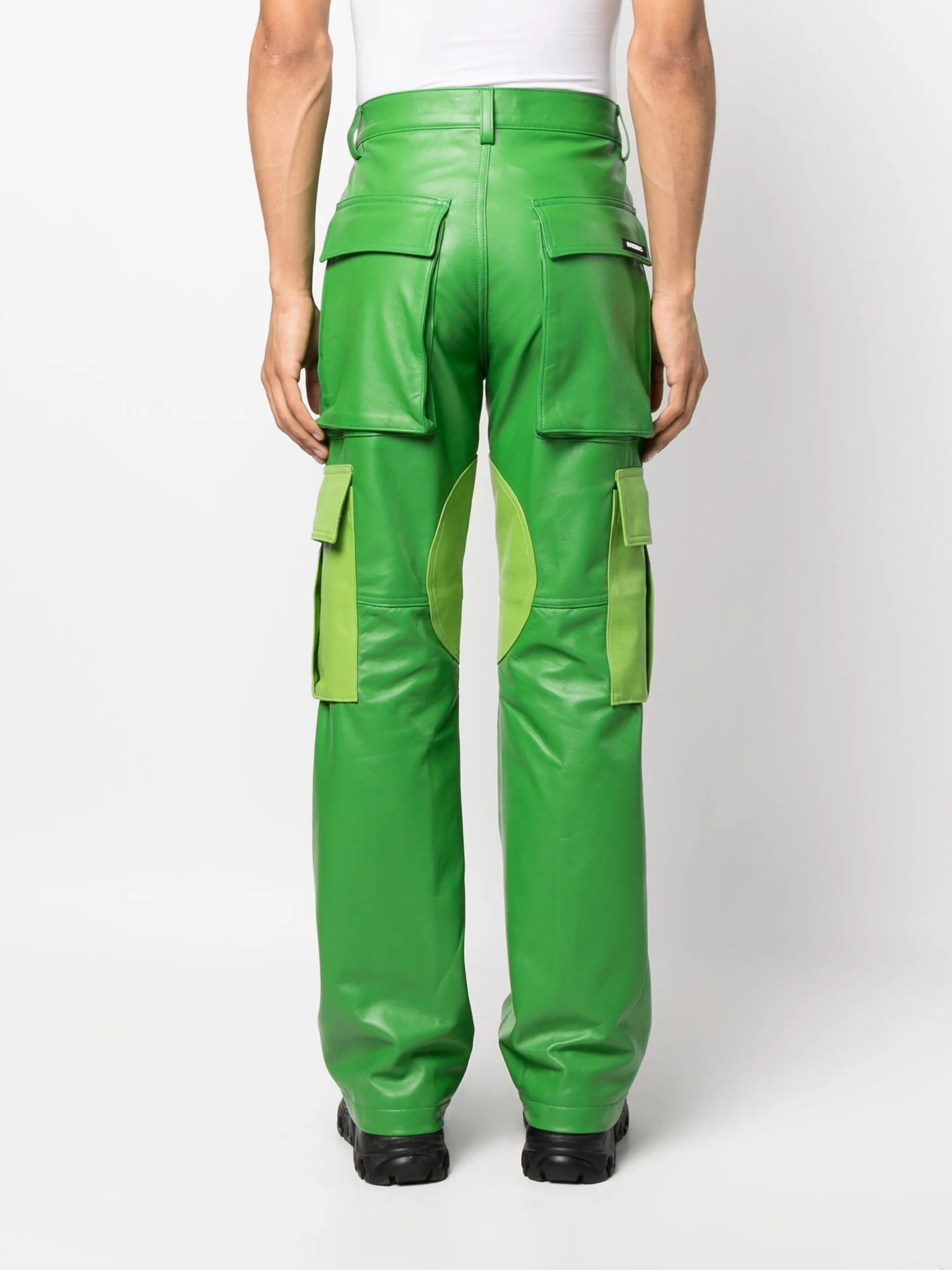 logo-patch leather cargo trousers