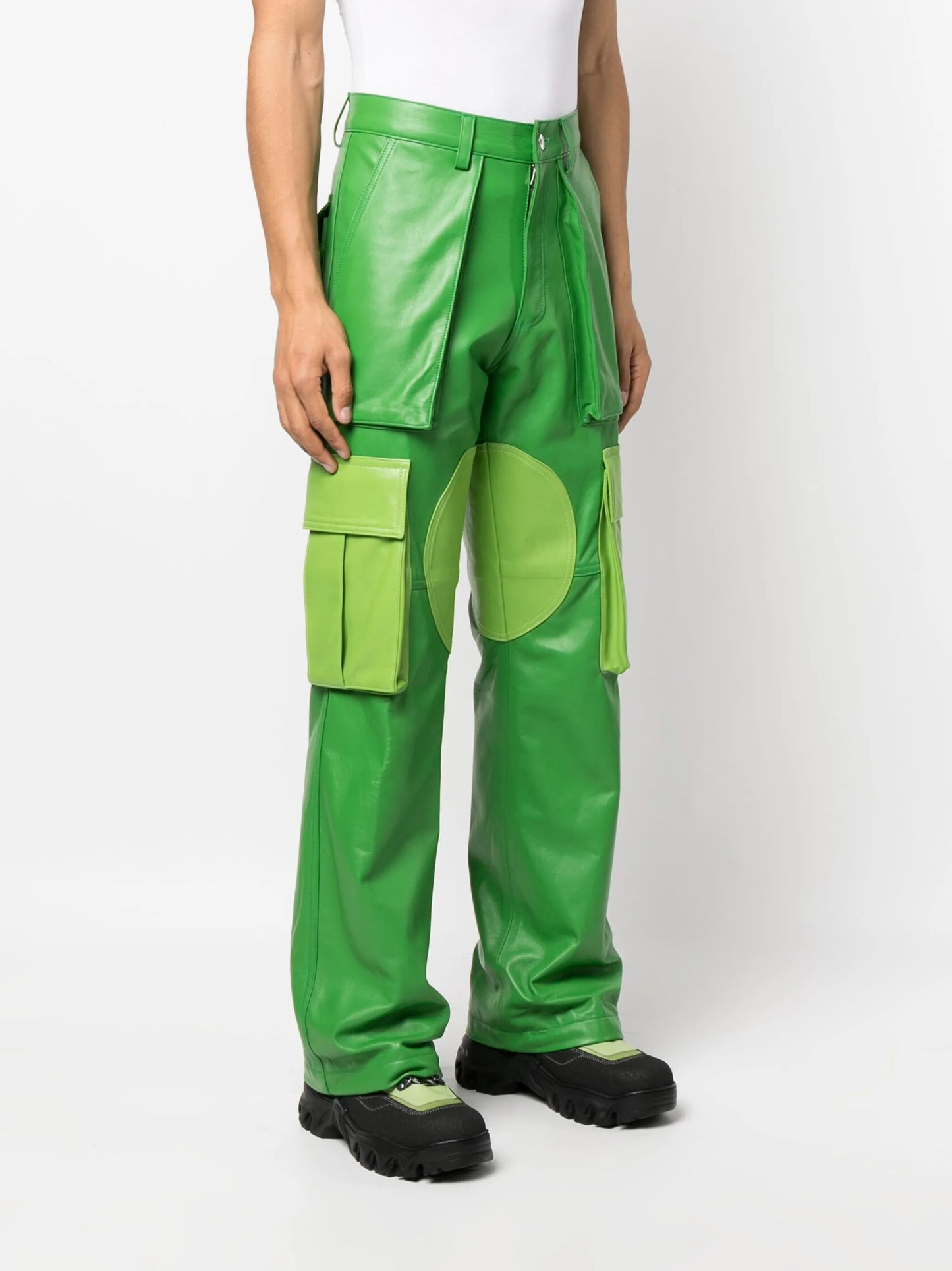 logo-patch leather cargo trousers