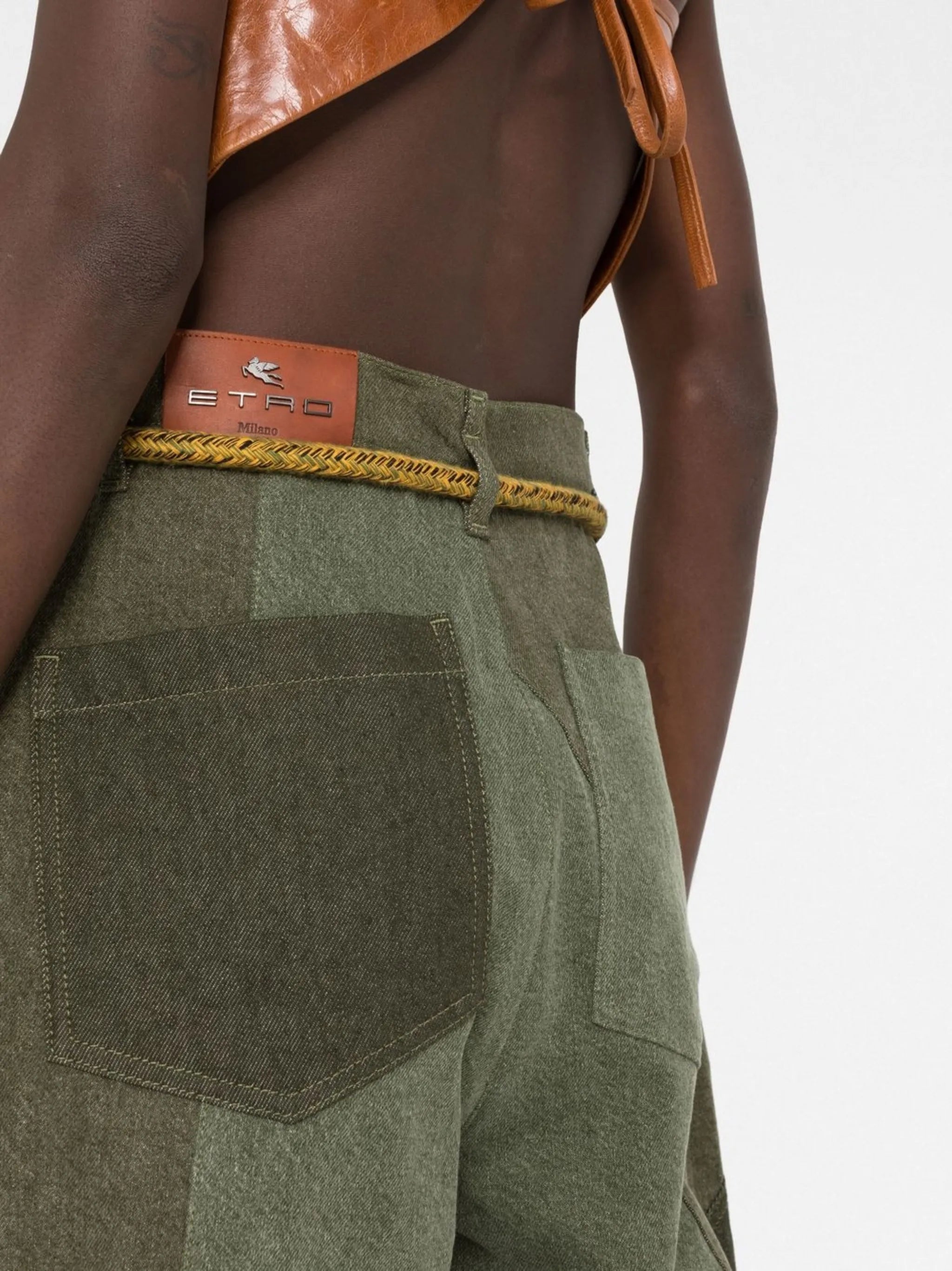 patchwork tapered-leg jeans