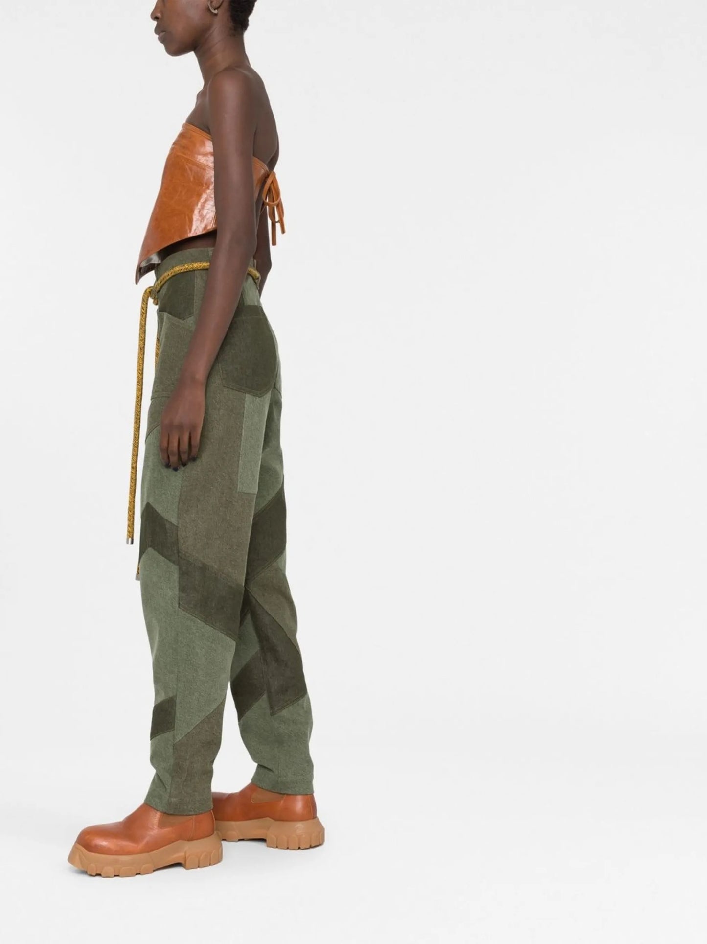 patchwork tapered-leg jeans
