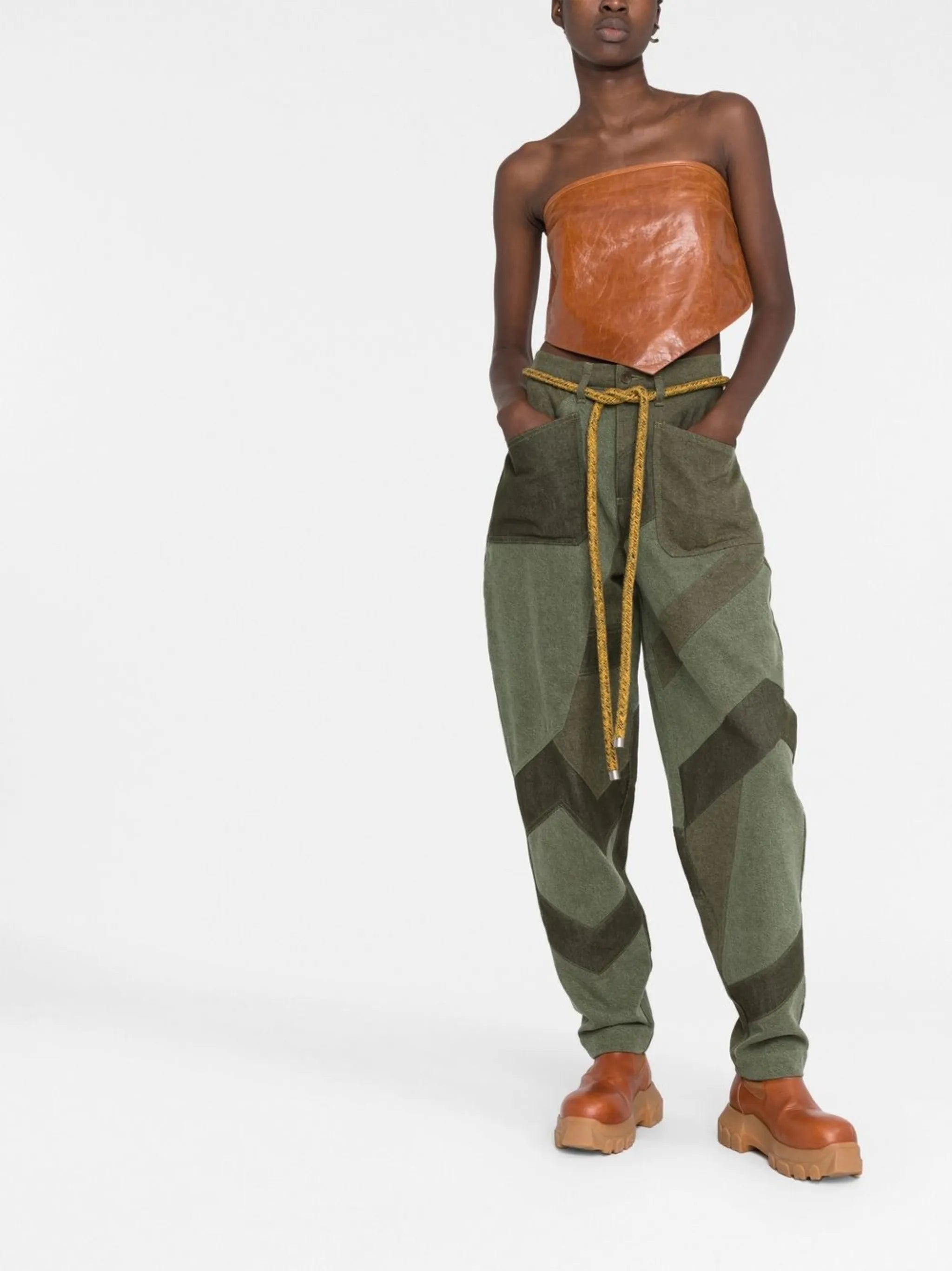patchwork tapered-leg jeans