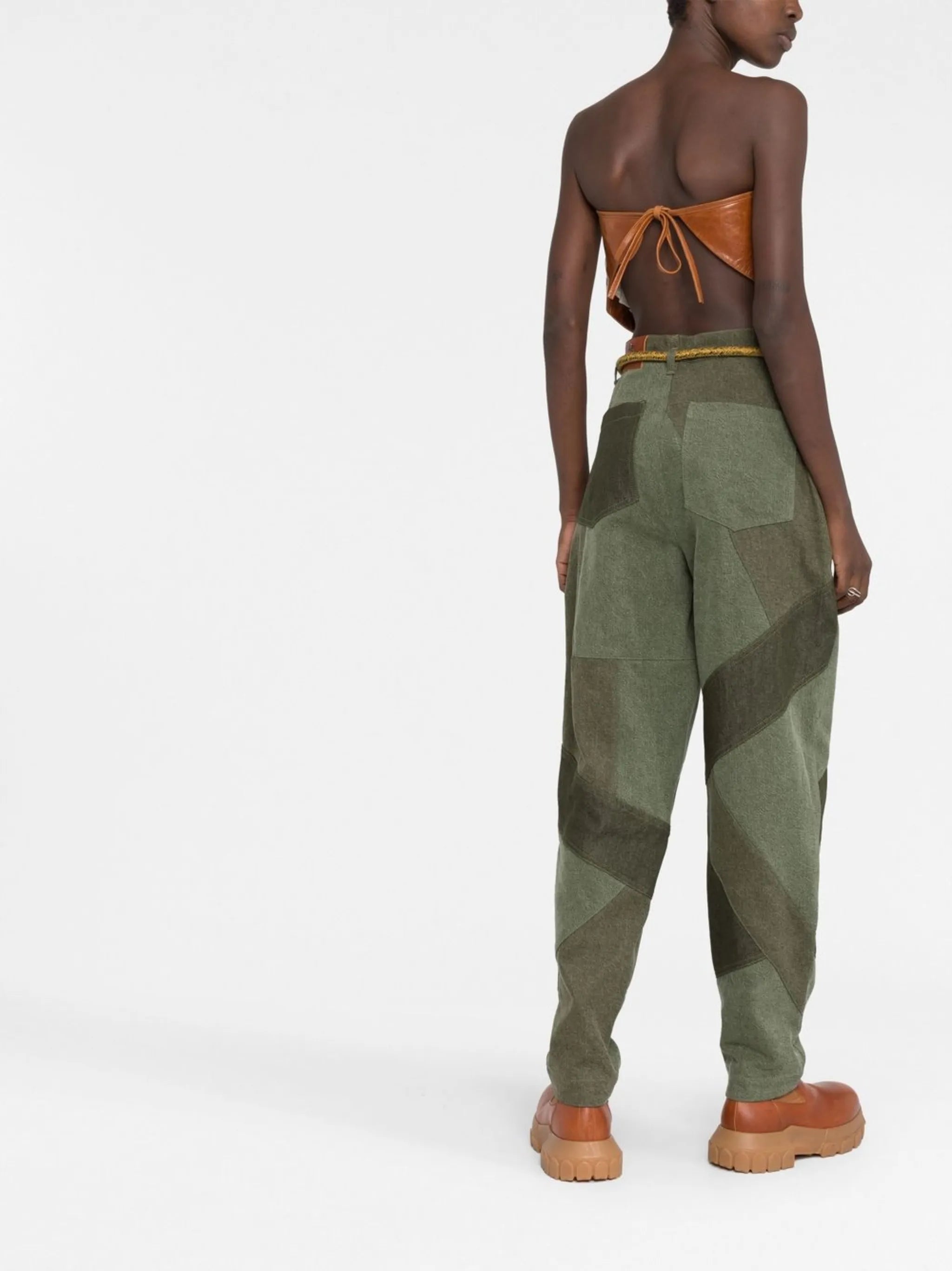 patchwork tapered-leg jeans