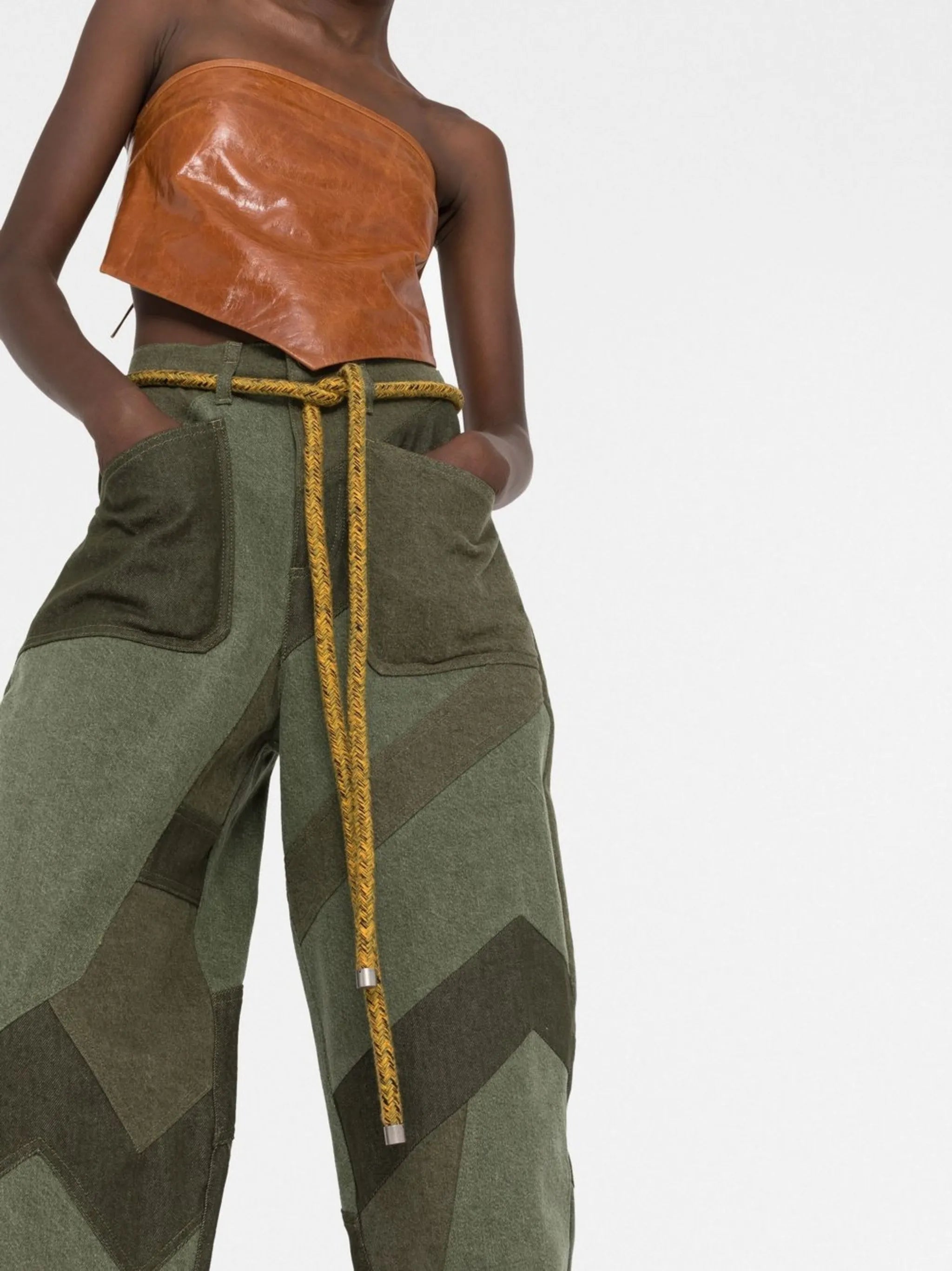 patchwork tapered-leg jeans