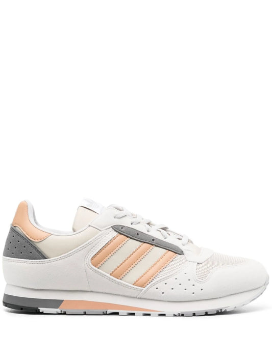 three-stripe faux leather sneakers