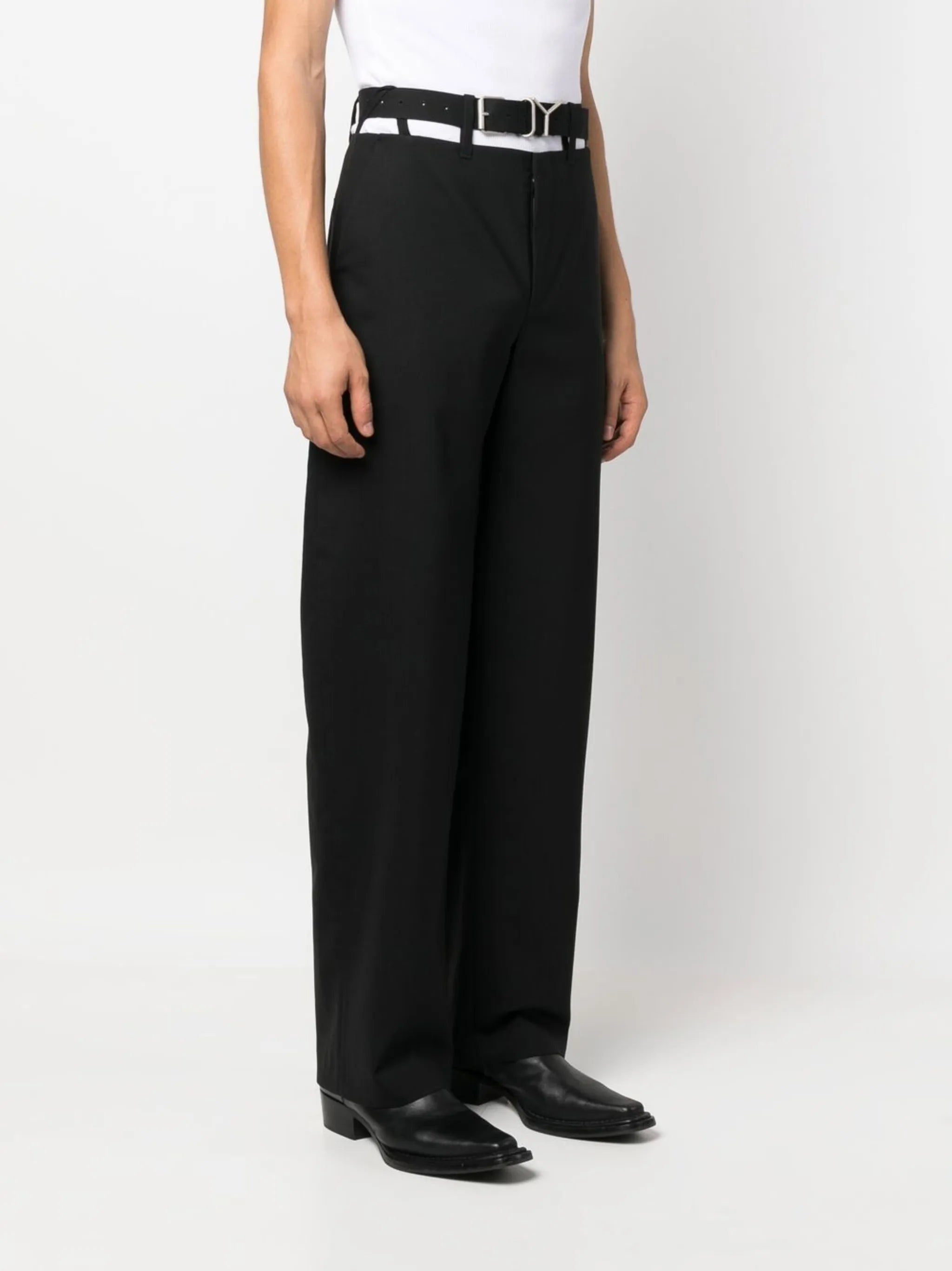 Y-belt wide-leg trousers