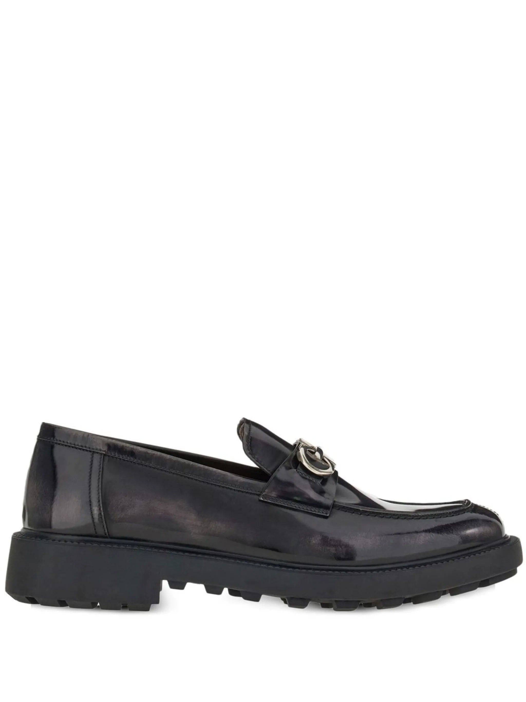Gancini-plaque patent loafers