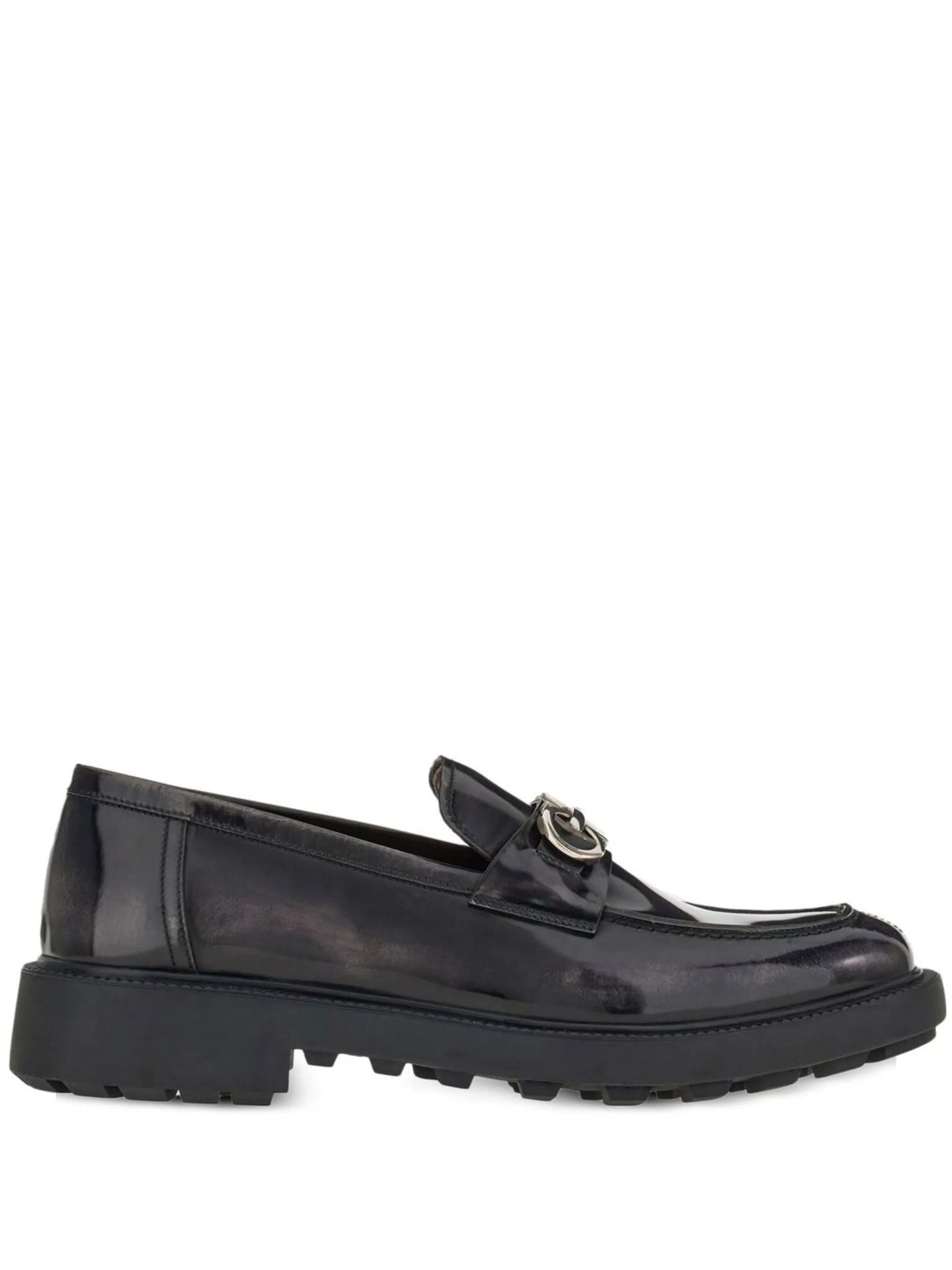 Gancini-plaque patent loafers