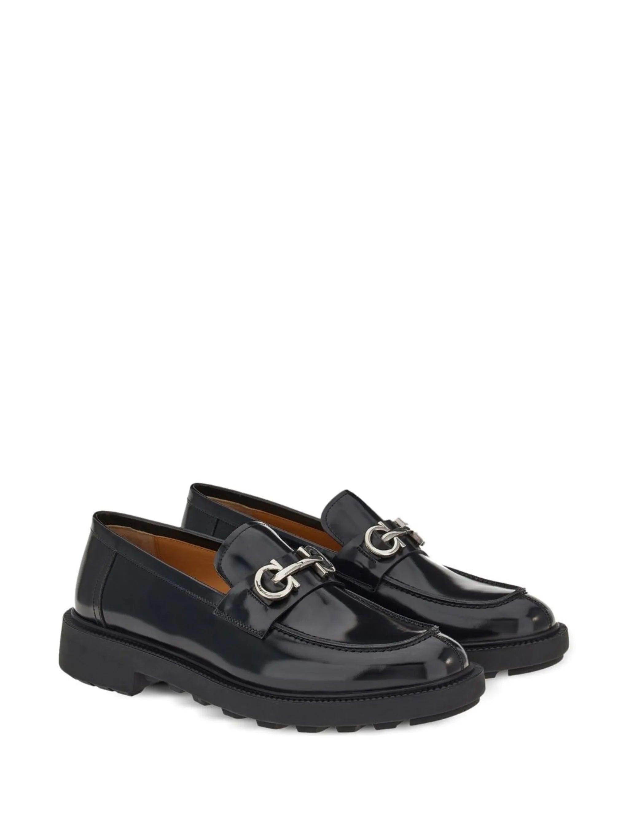 Gancini-plaque patent loafers