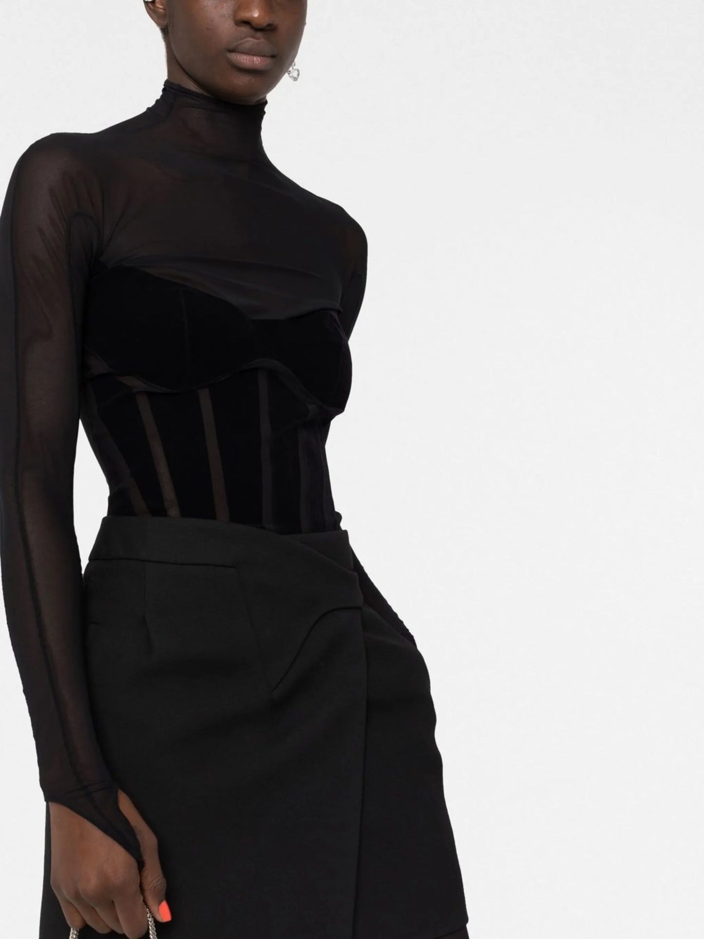 sheer long-length catsuit