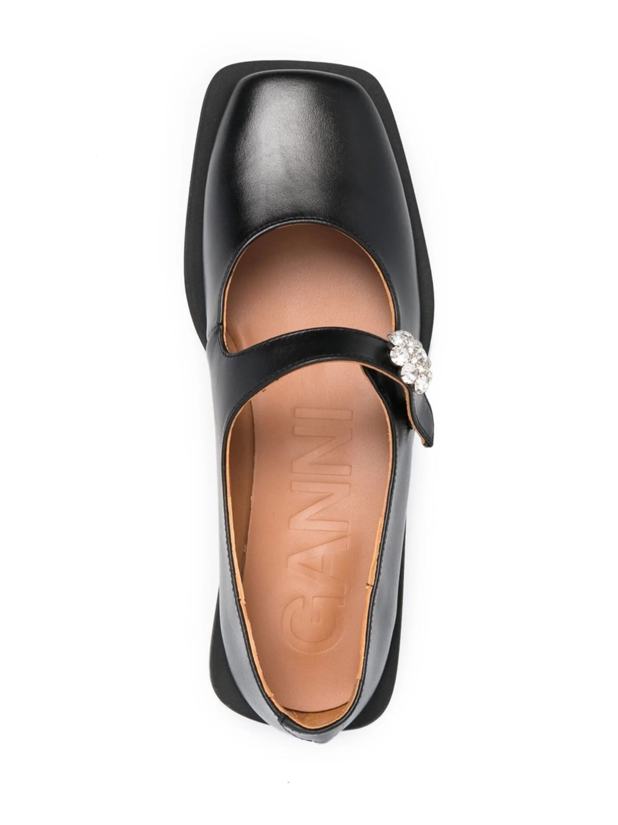crystal-embellished square toe loafers