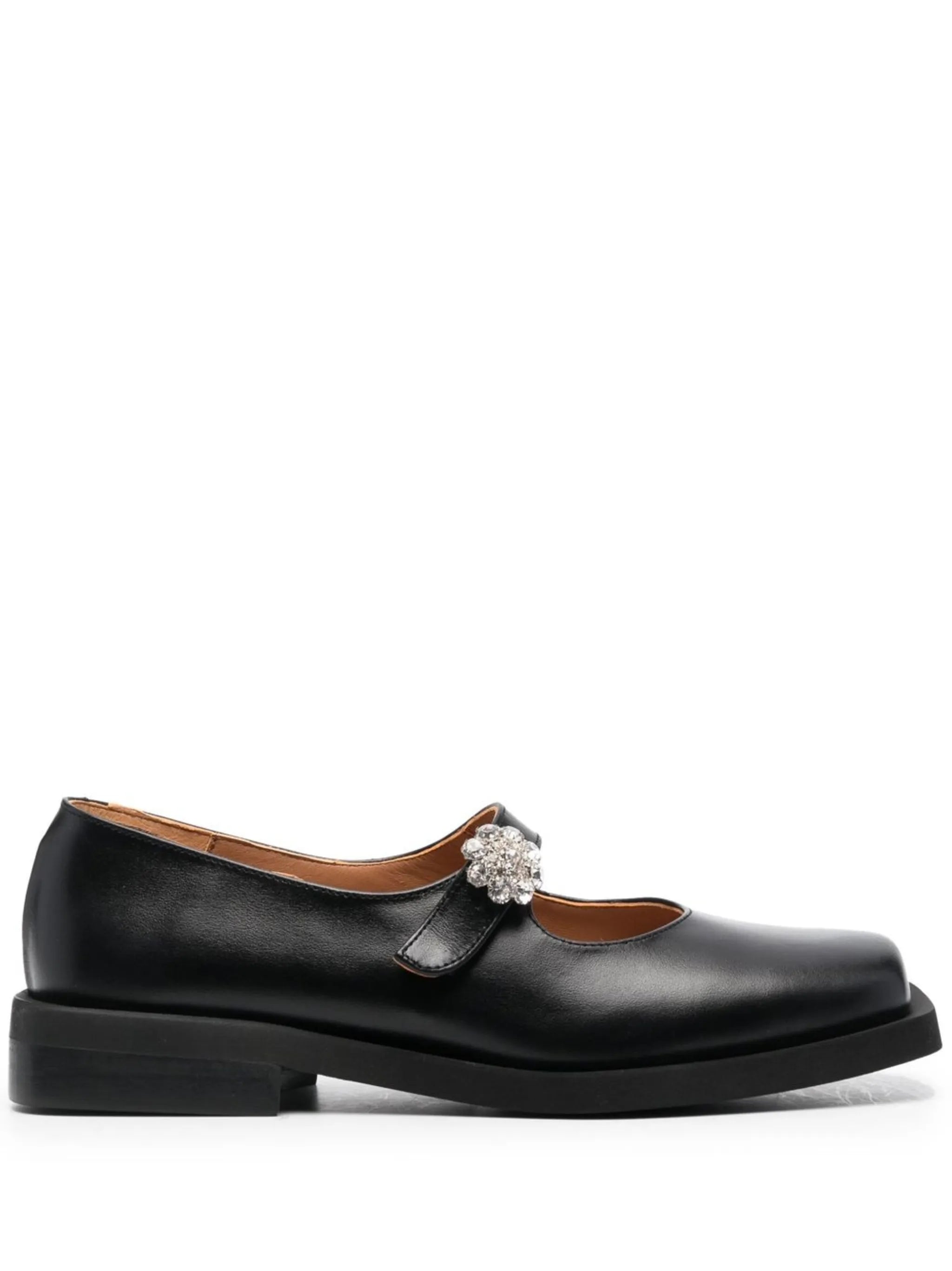 crystal-embellished square toe loafers