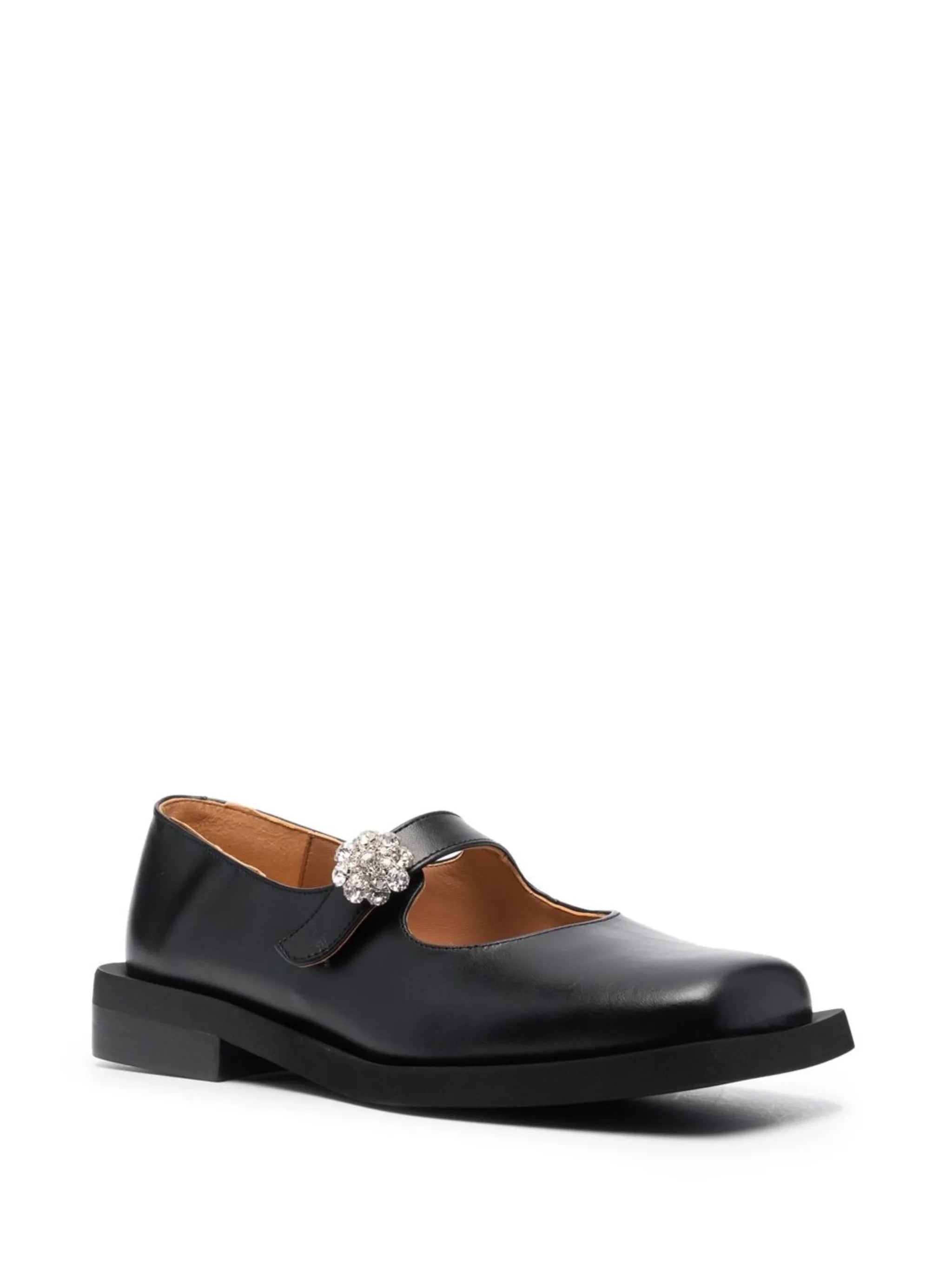 crystal-embellished square toe loafers