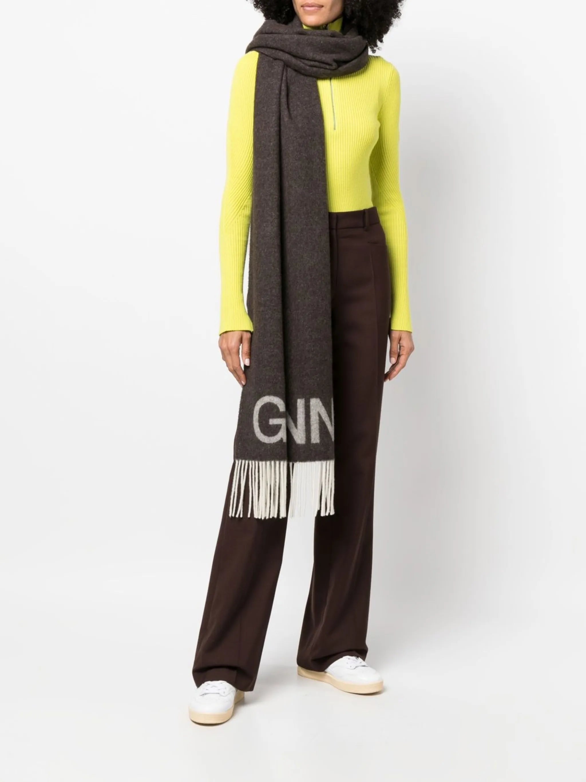 embroidered-logo fringed scarf