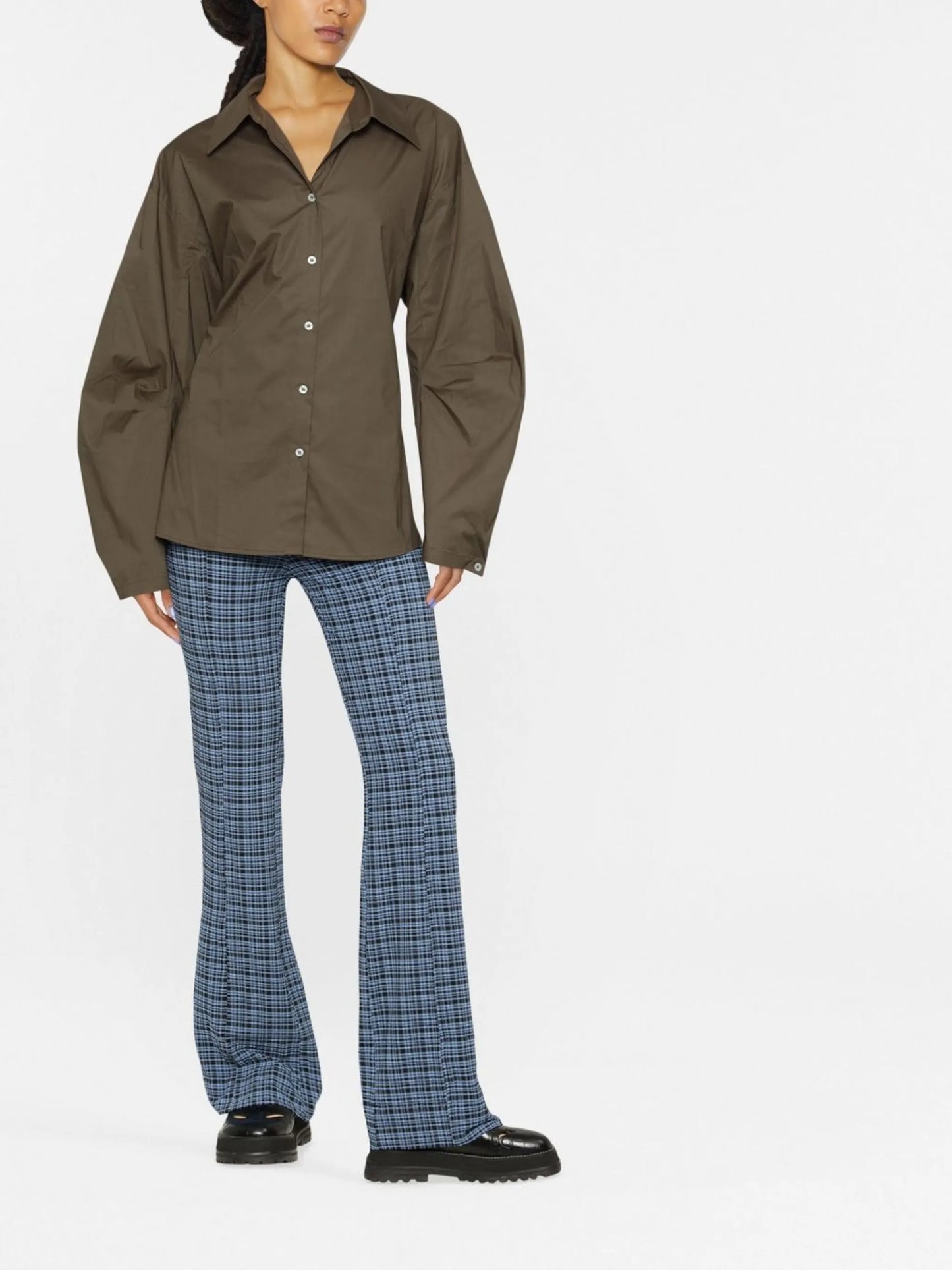 seersucker flared trousers