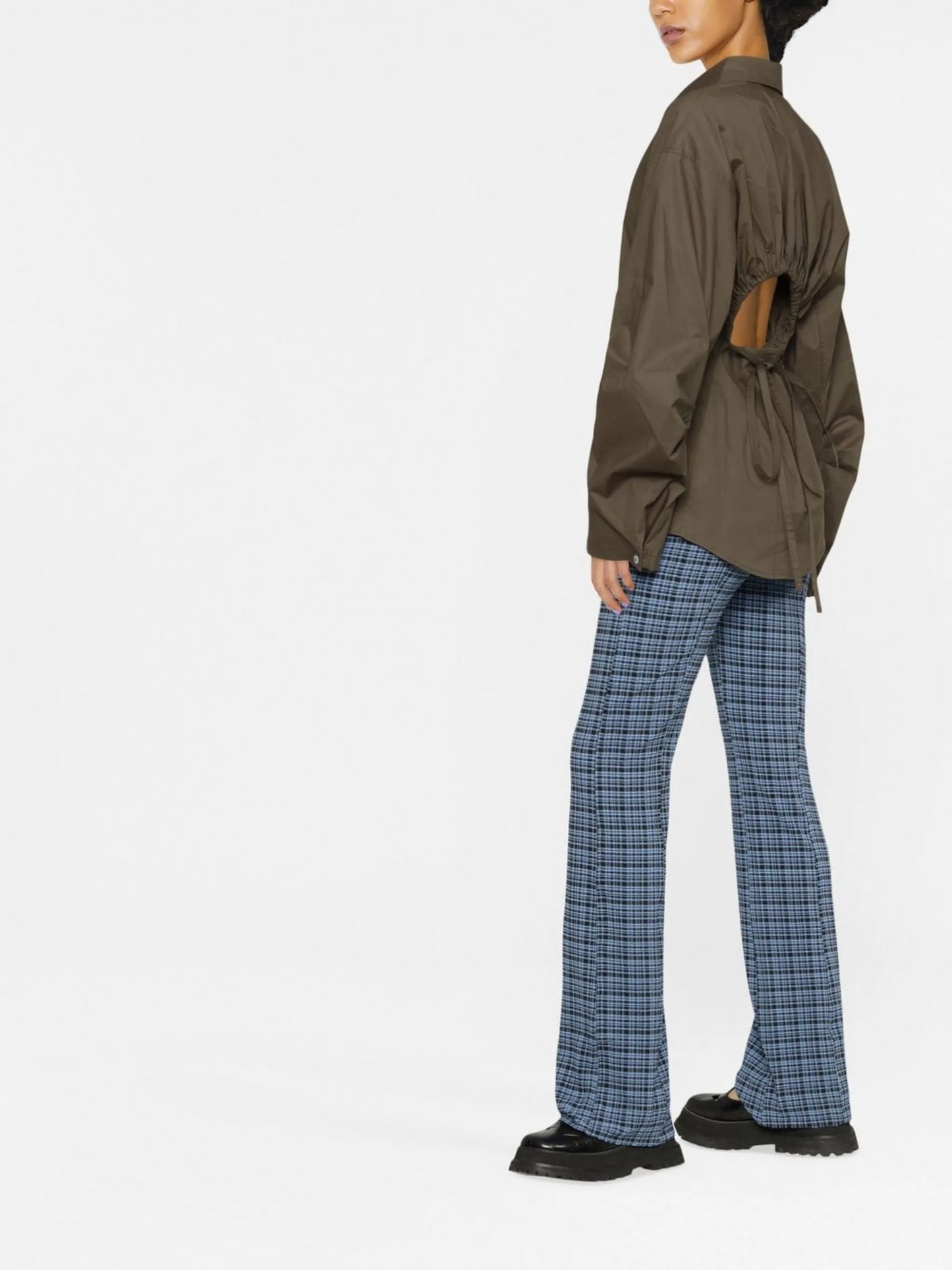seersucker flared trousers