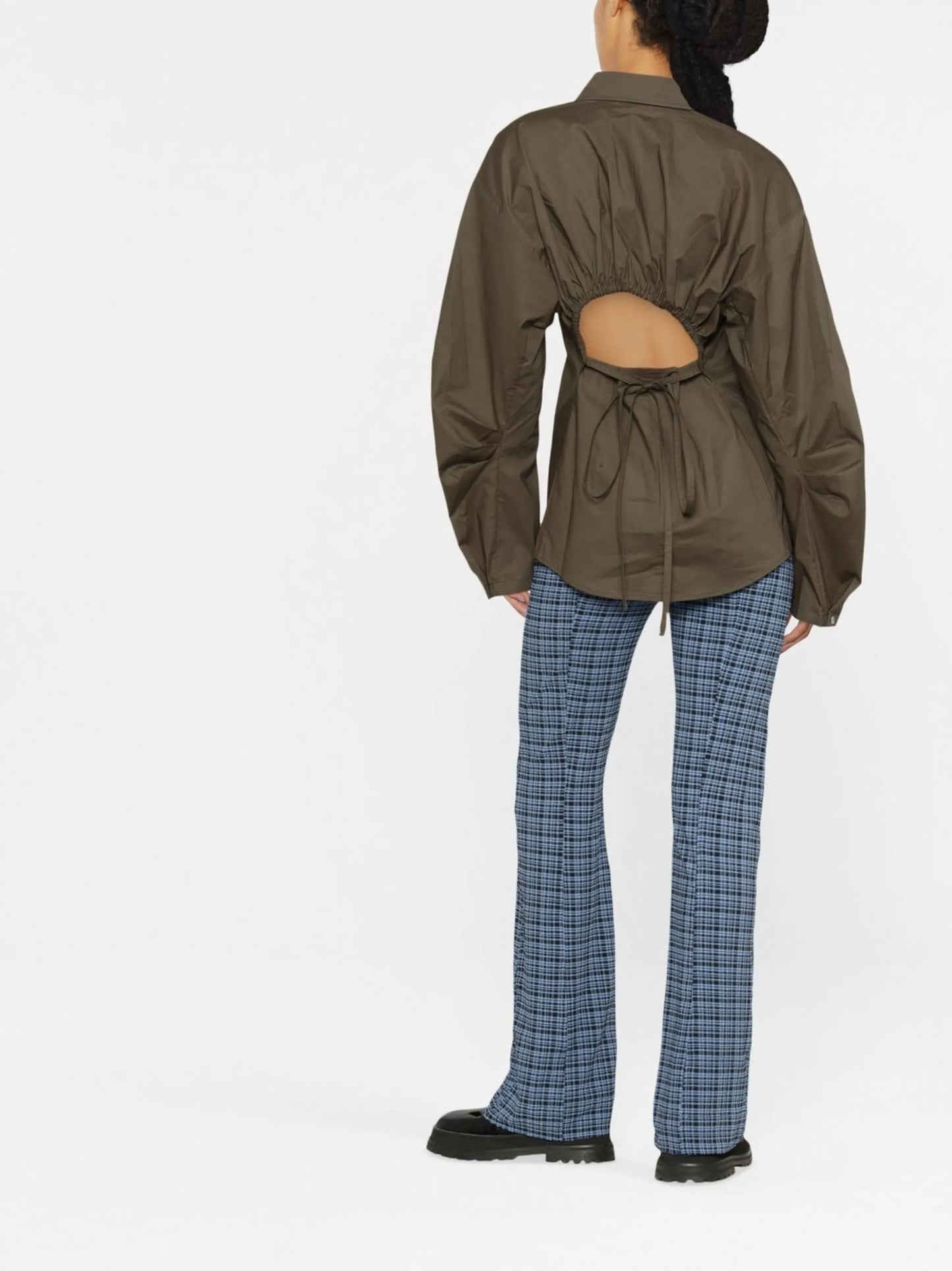 seersucker flared trousers