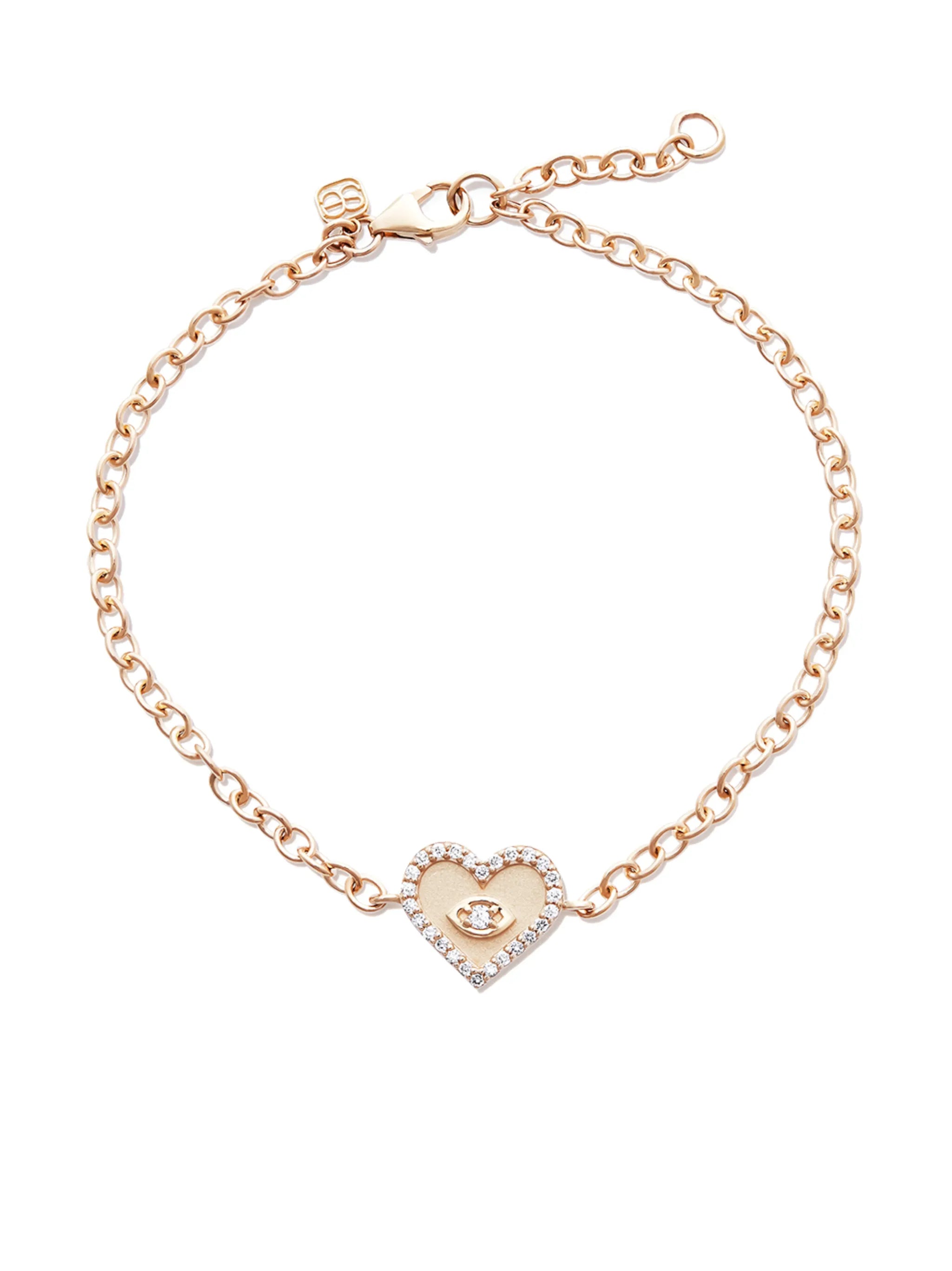 14kt yellow gold heart evil eye charm bracelet