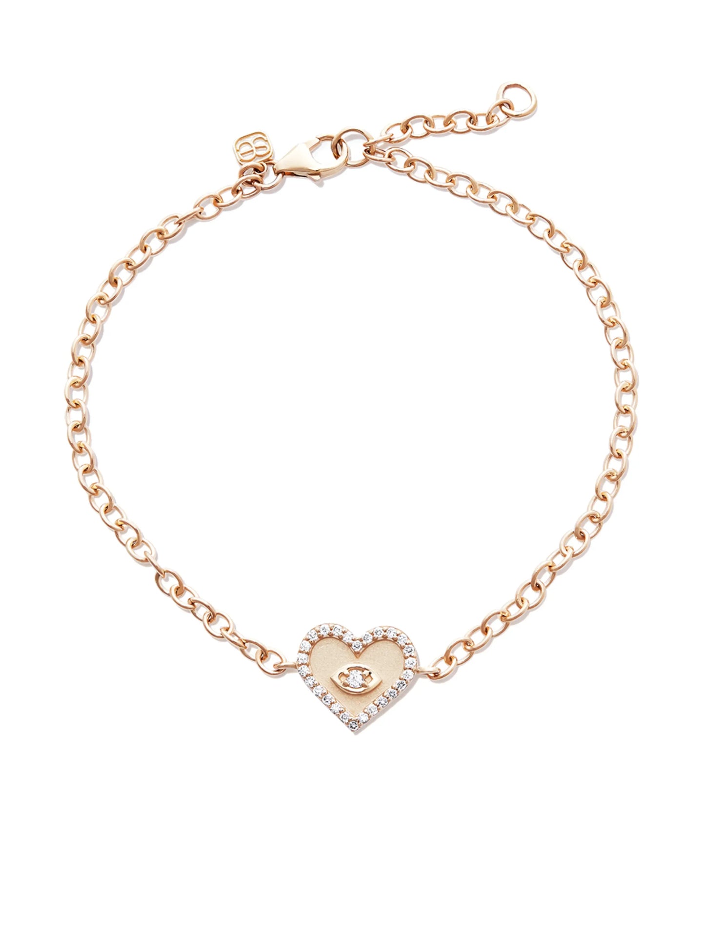 14kt yellow gold heart evil eye charm bracelet