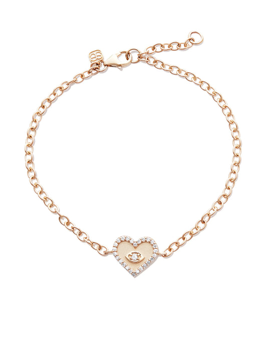 14kt yellow gold heart evil eye charm bracelet
