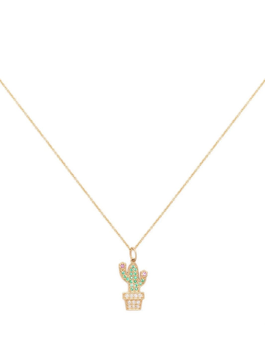 14kt yellow gold cactus charm necklace
