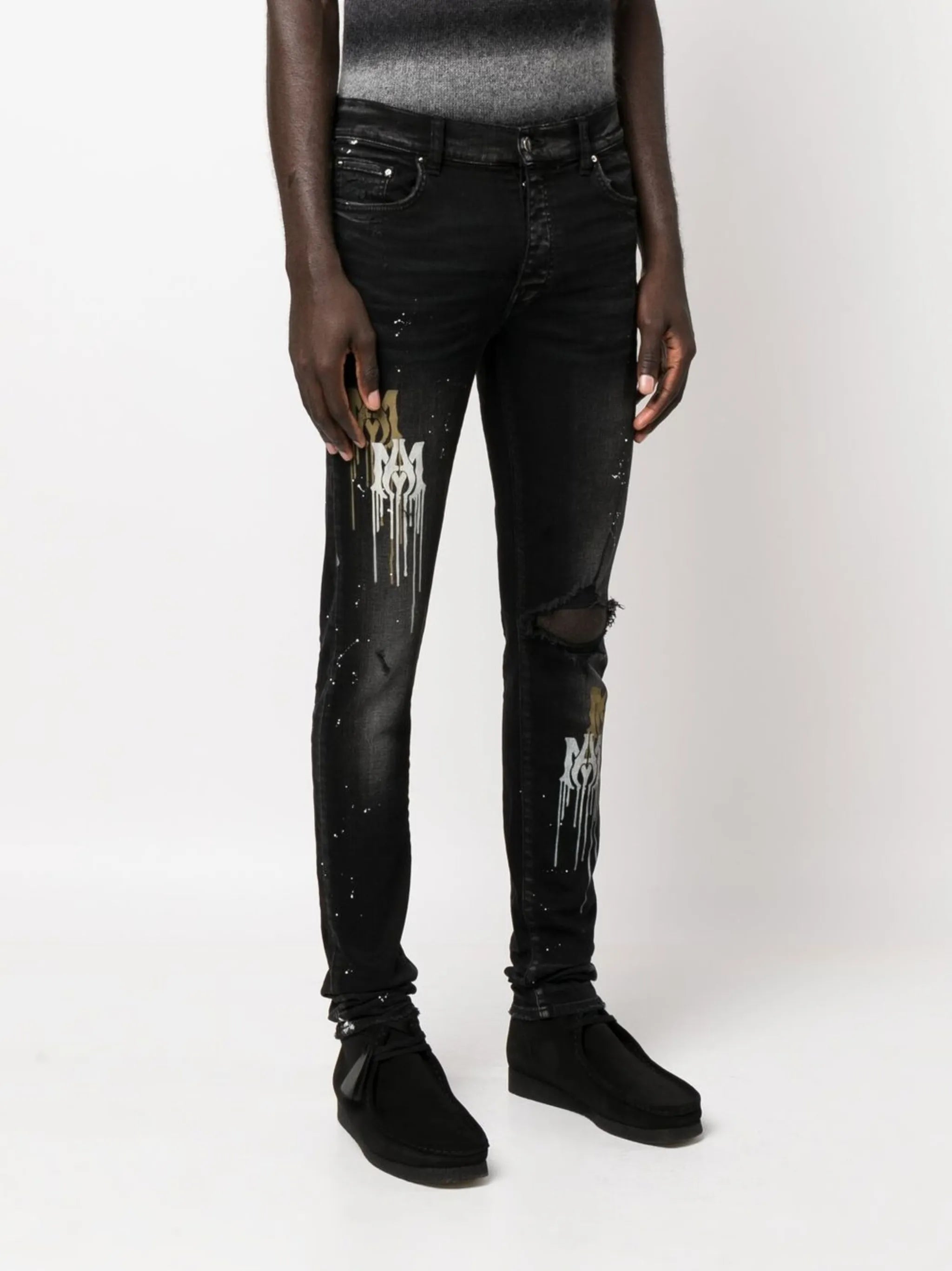 paint splatter-blend skinny-cut jeans