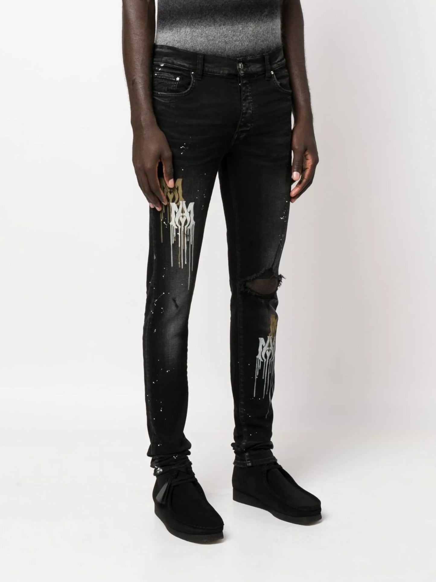 paint splatter-blend skinny-cut jeans