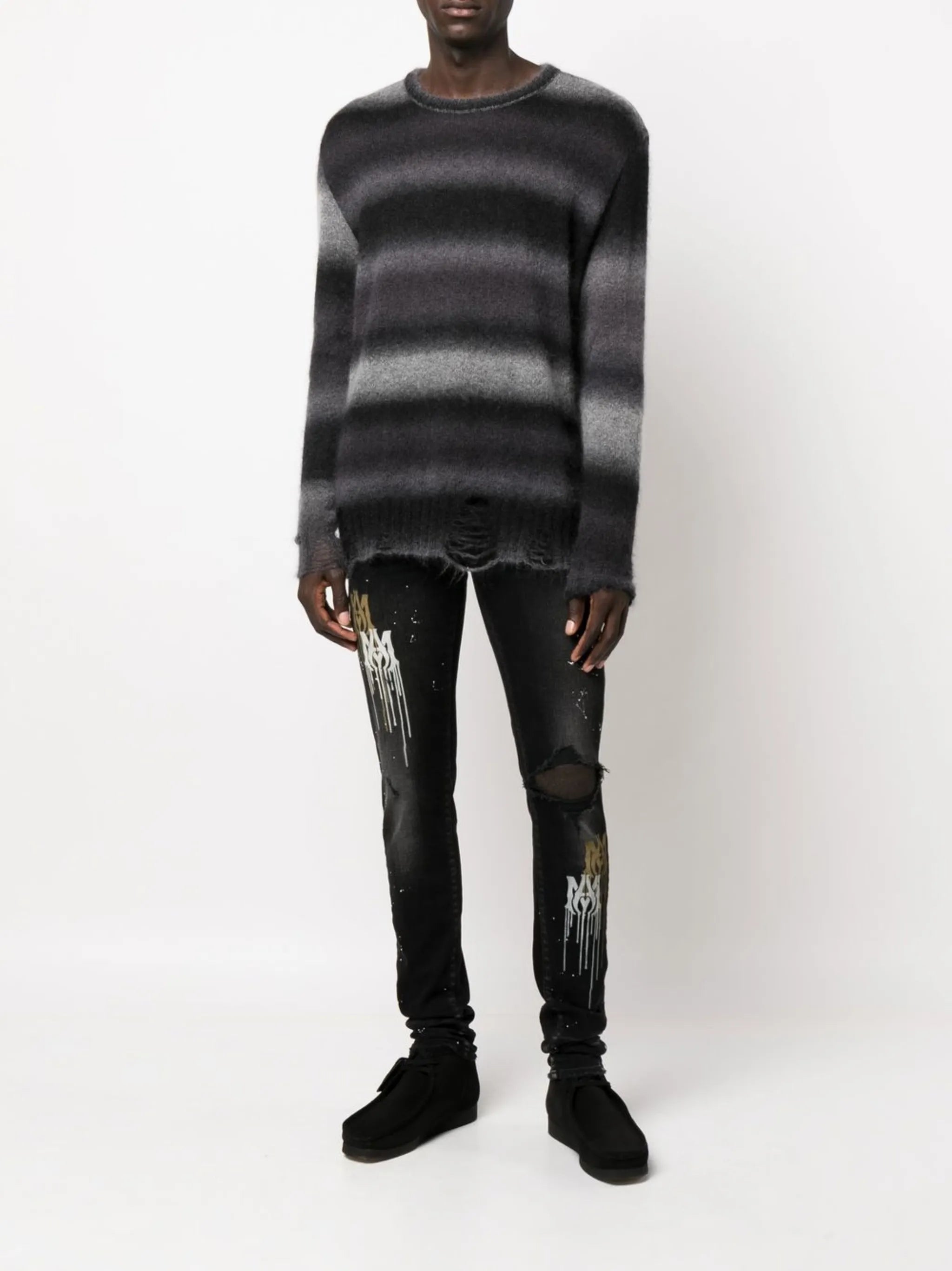 paint splatter-blend skinny-cut jeans