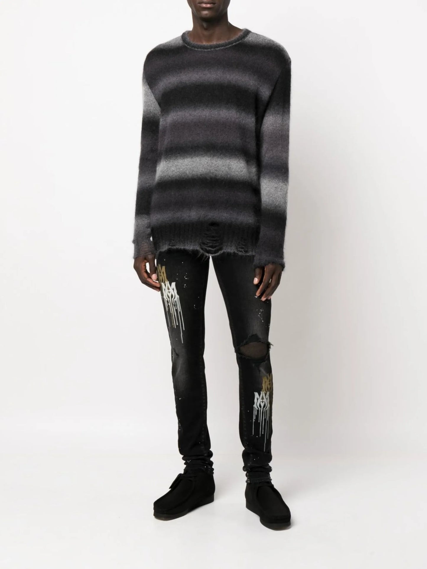 paint splatter-blend skinny-cut jeans