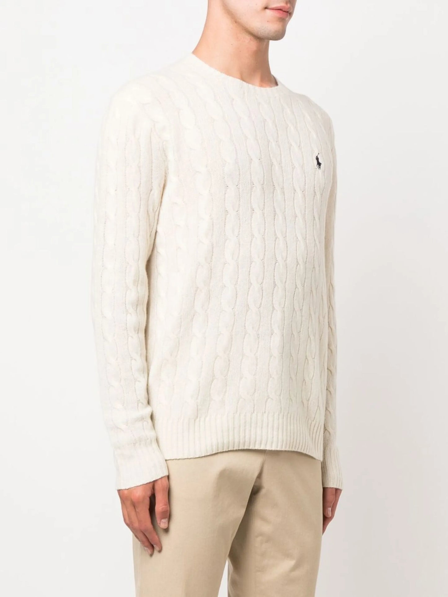 logo-embroidered cable-knit jumper