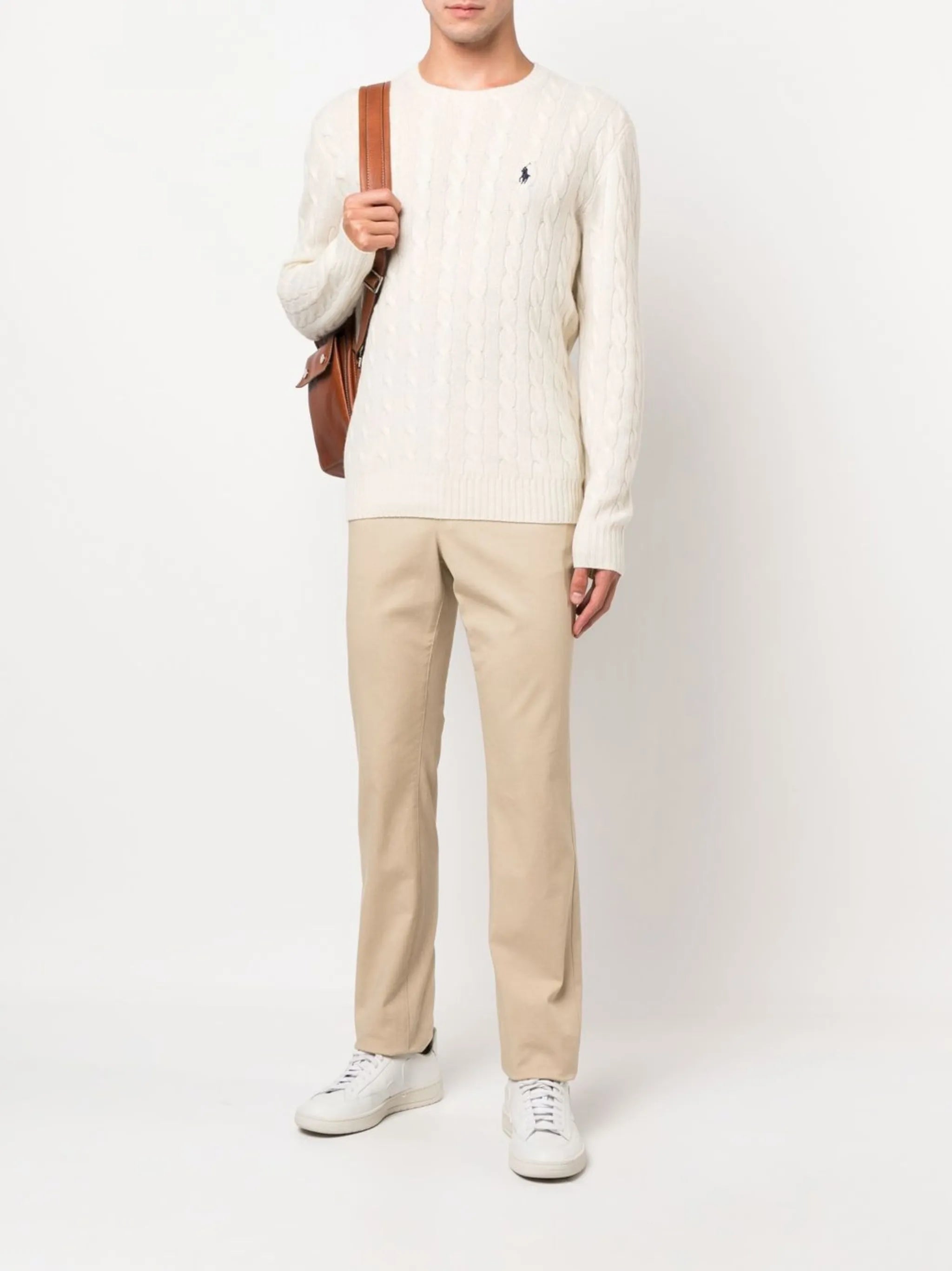 logo-embroidered cable-knit sweater