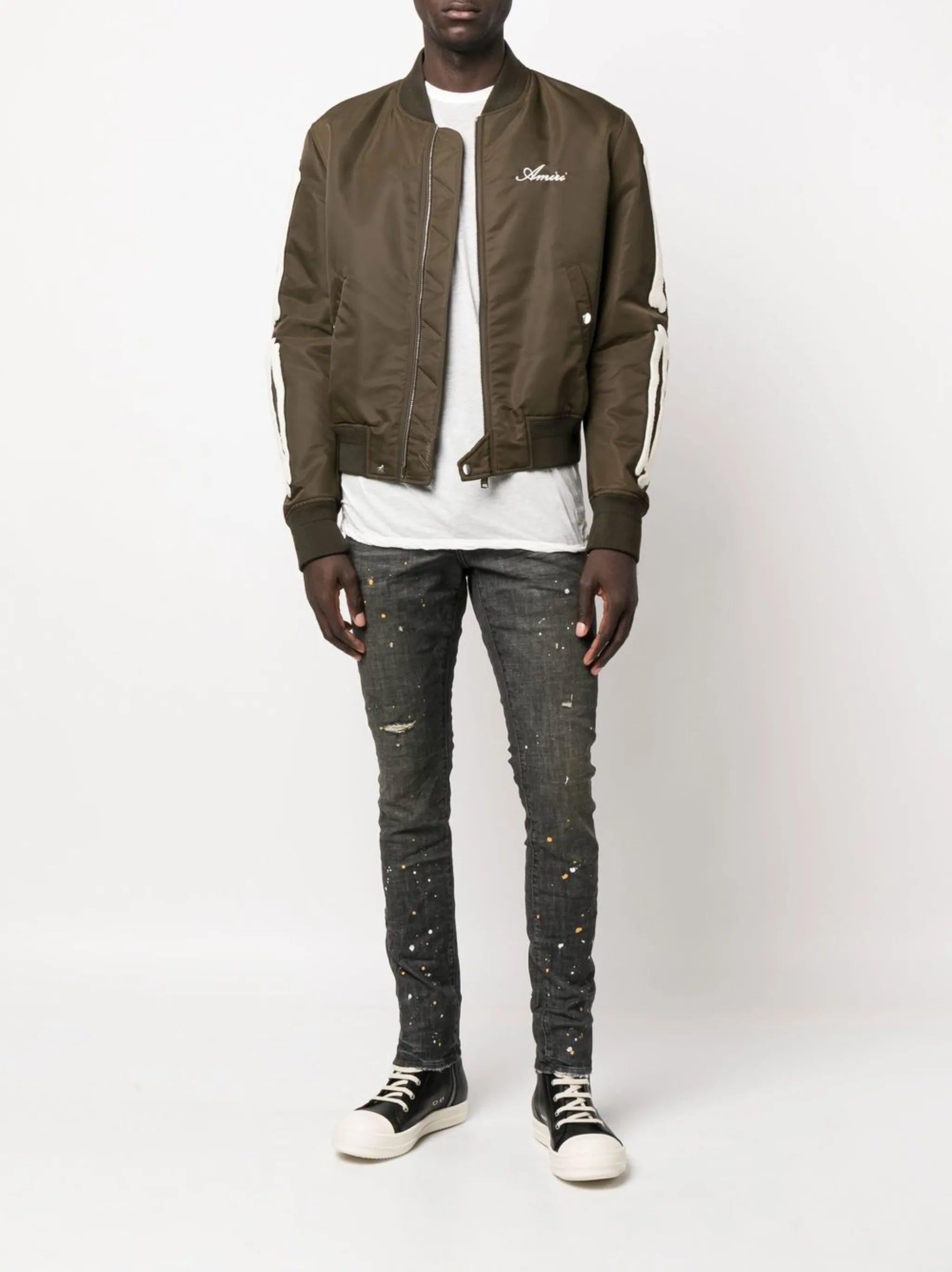 Bones appliqué logo-embroidered bomber jacket