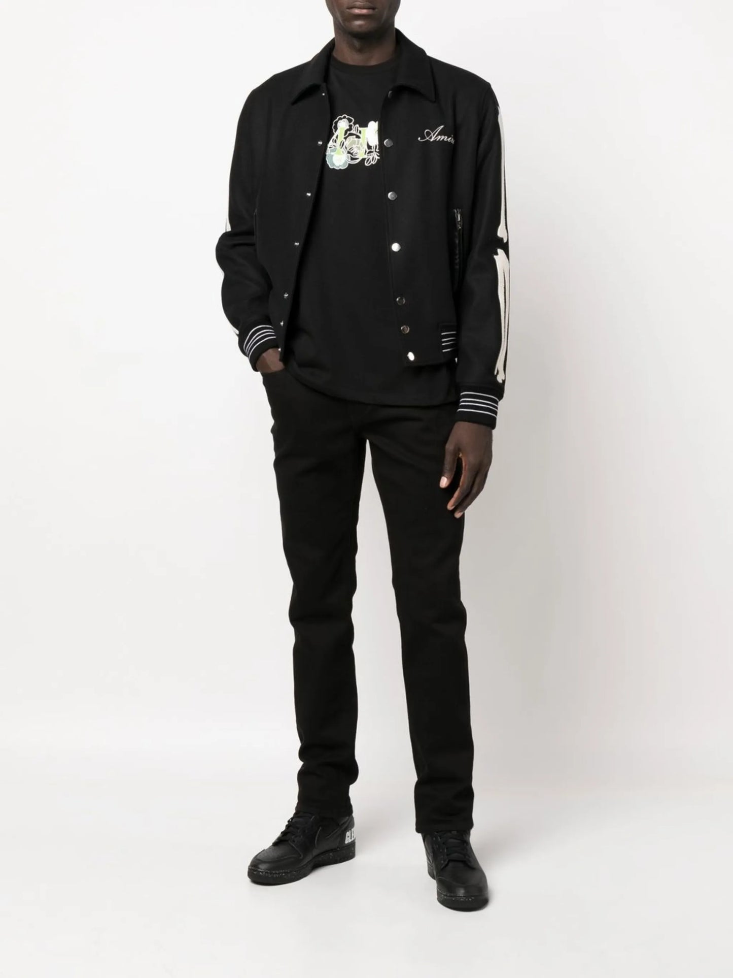 Bones Varsity appliqué wool-blend bomber jacket