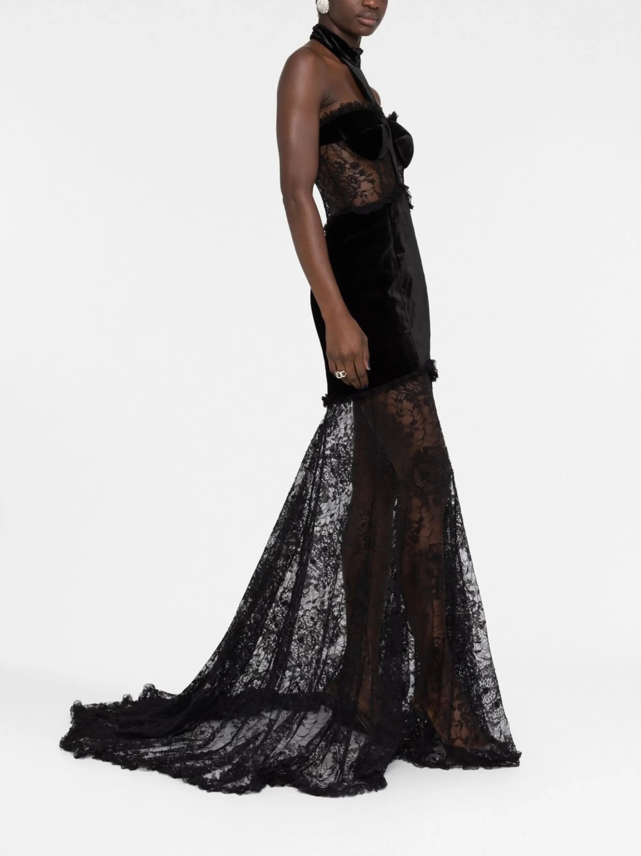halterneck lace gown