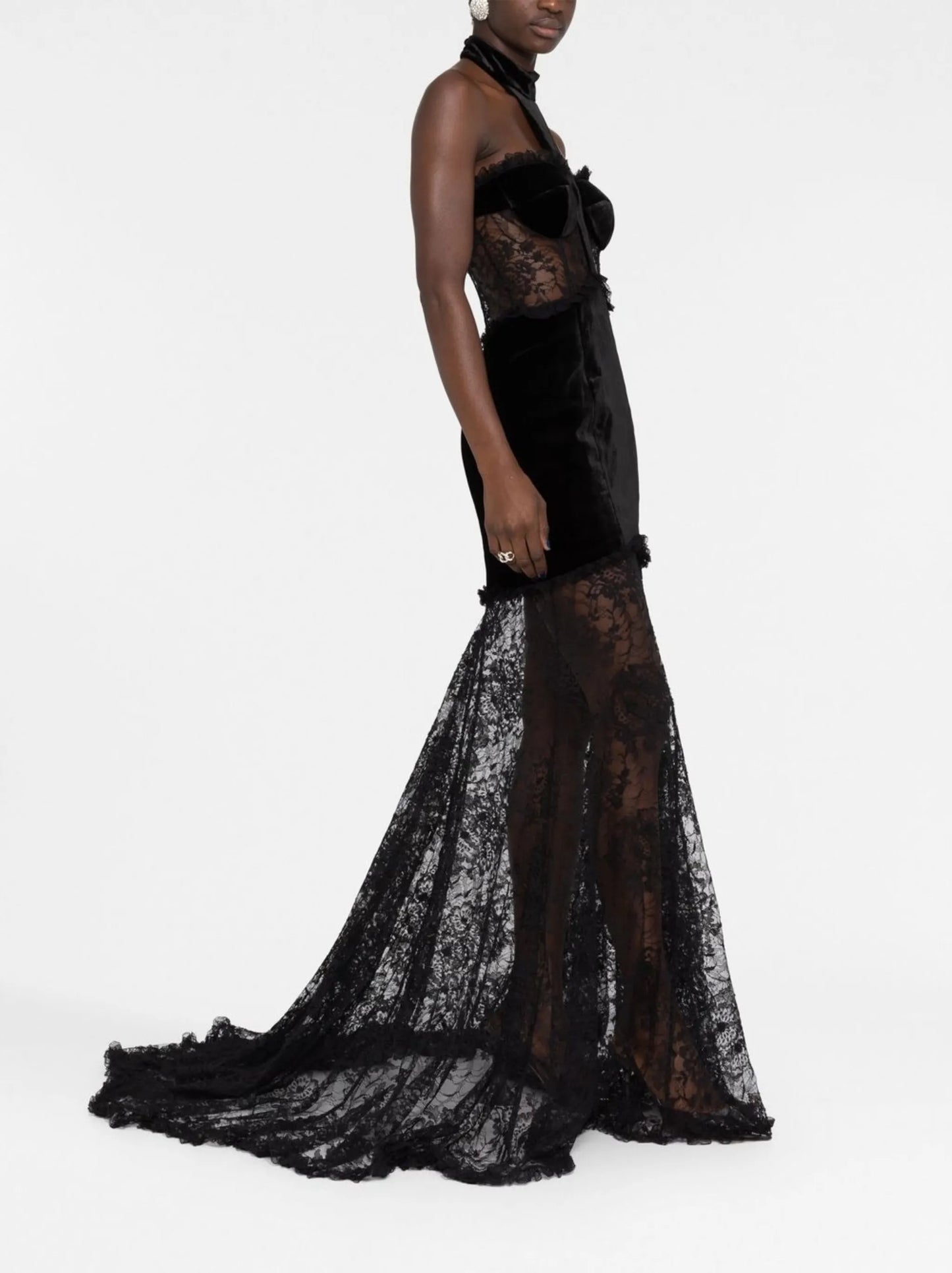 halterneck lace gown