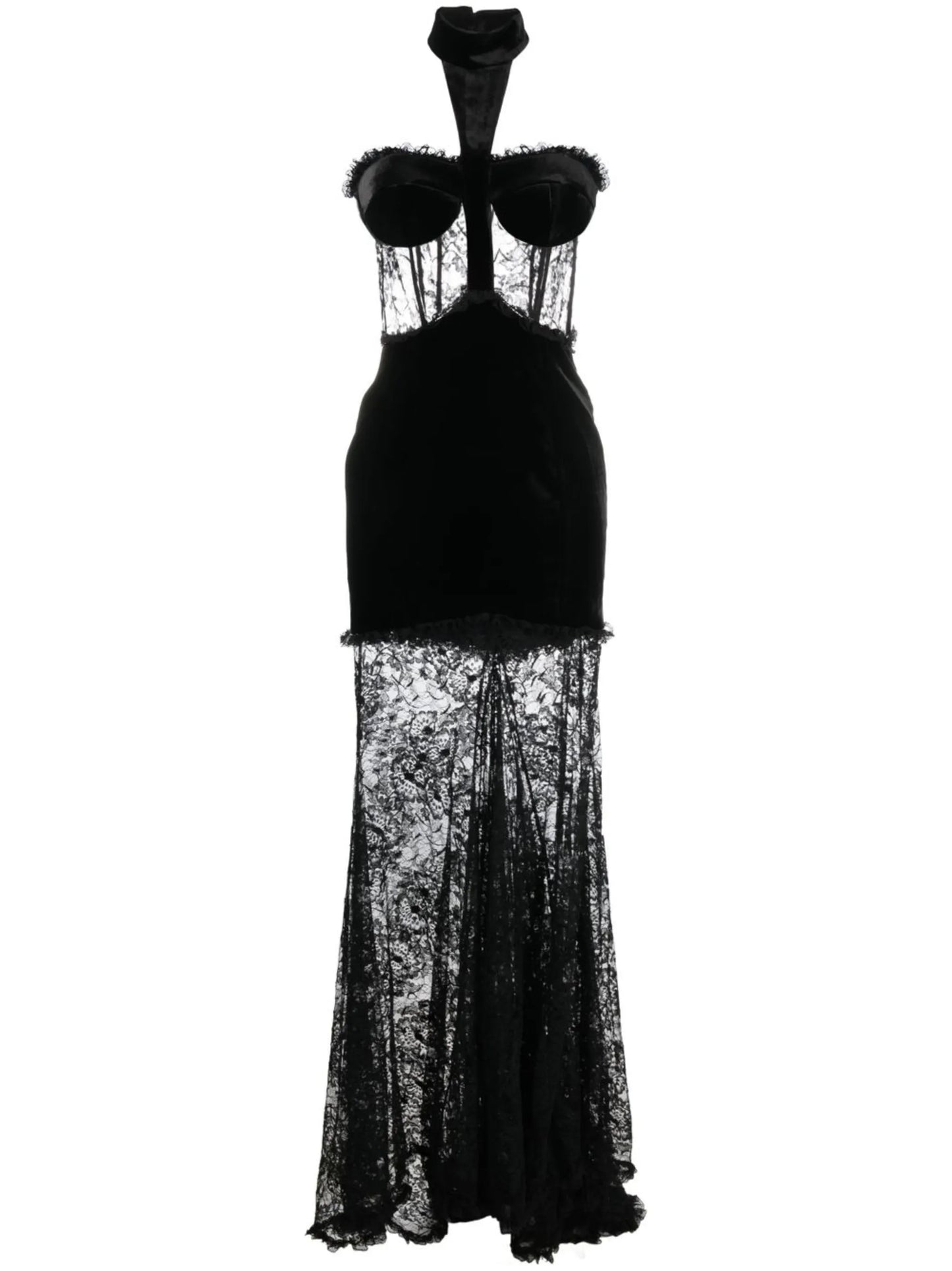 halterneck lace gown