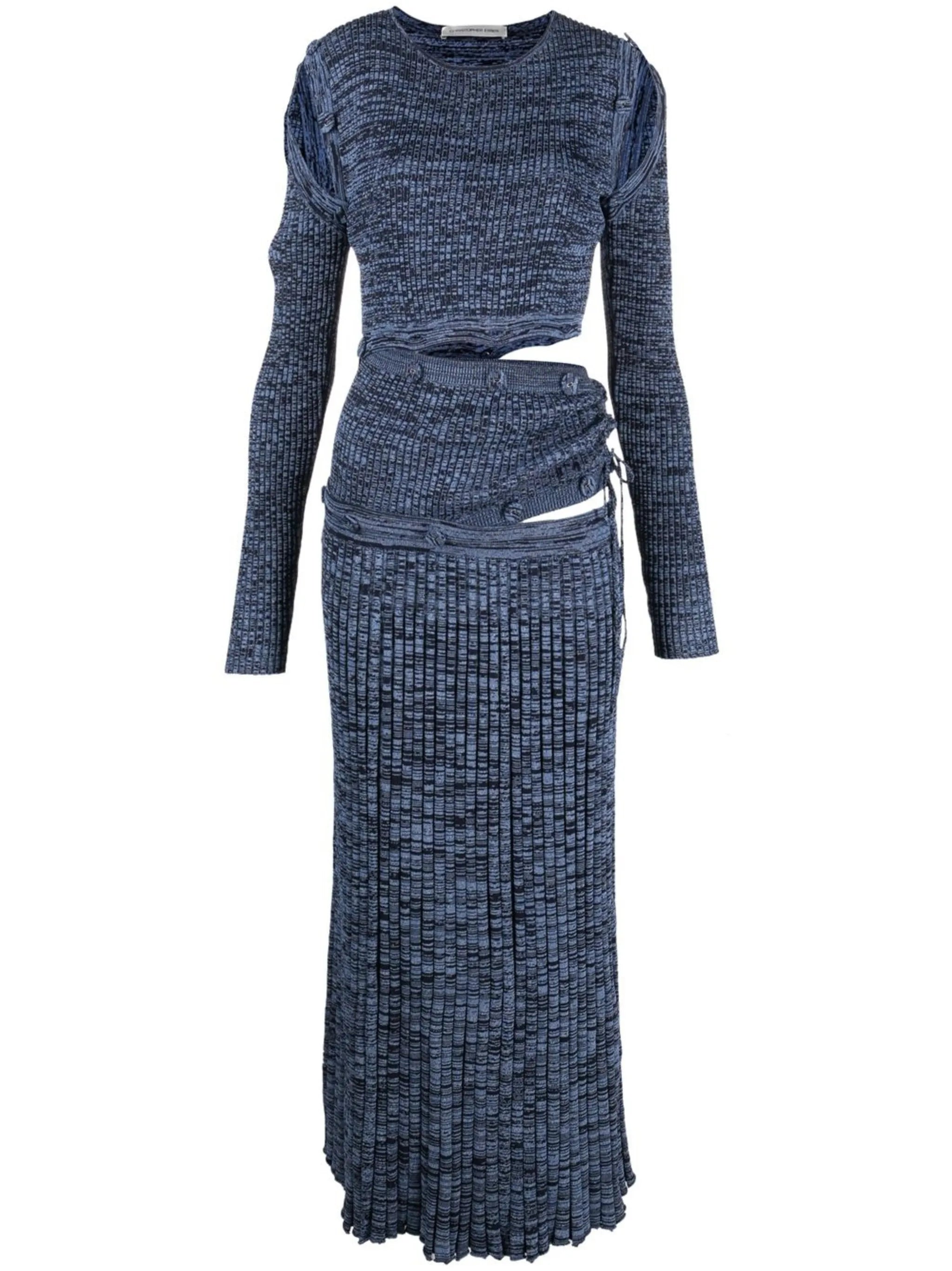 Deconstruct ribbed-knit midi dress