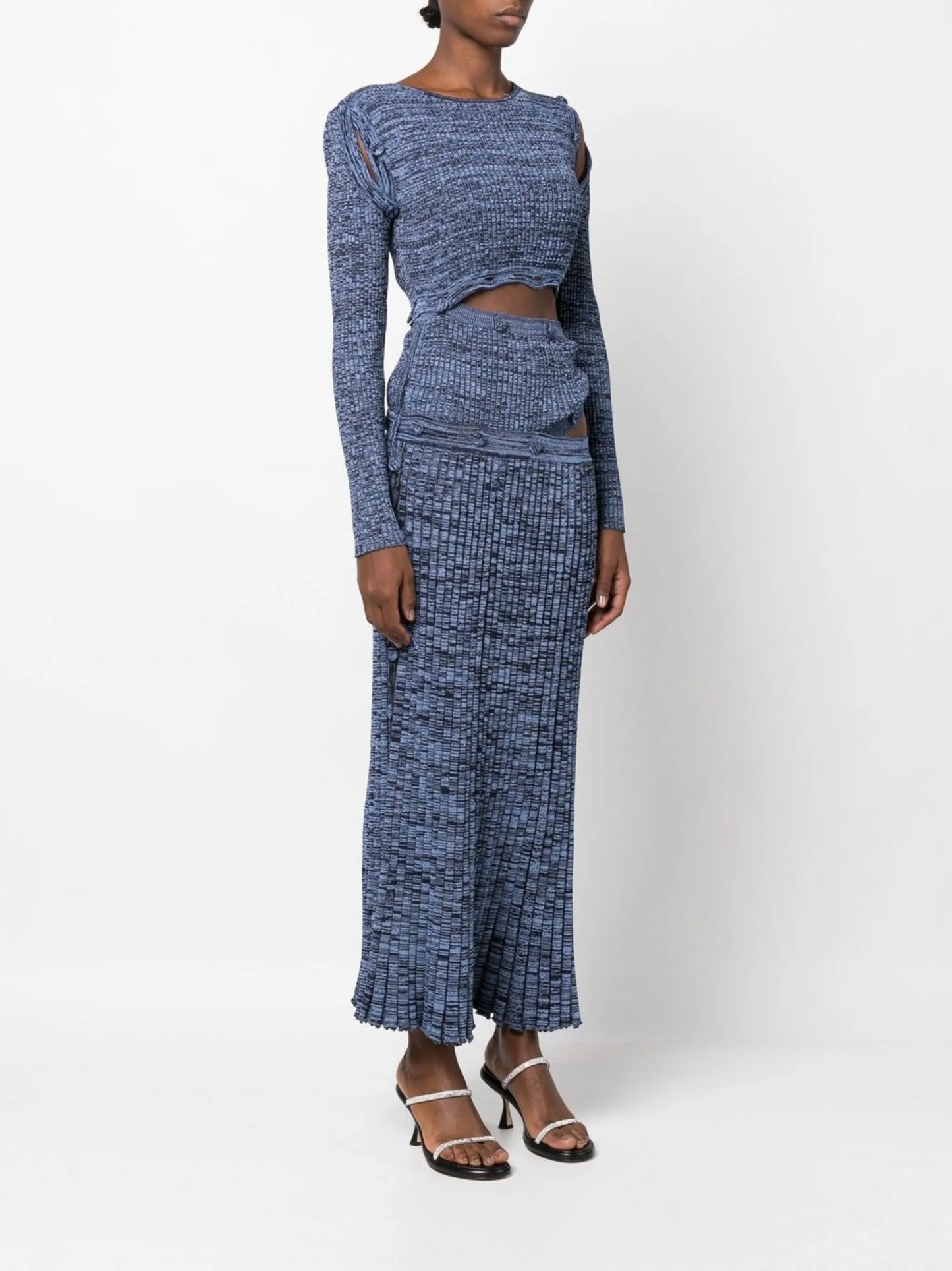 Deconstruct ribbed-knit midi dress