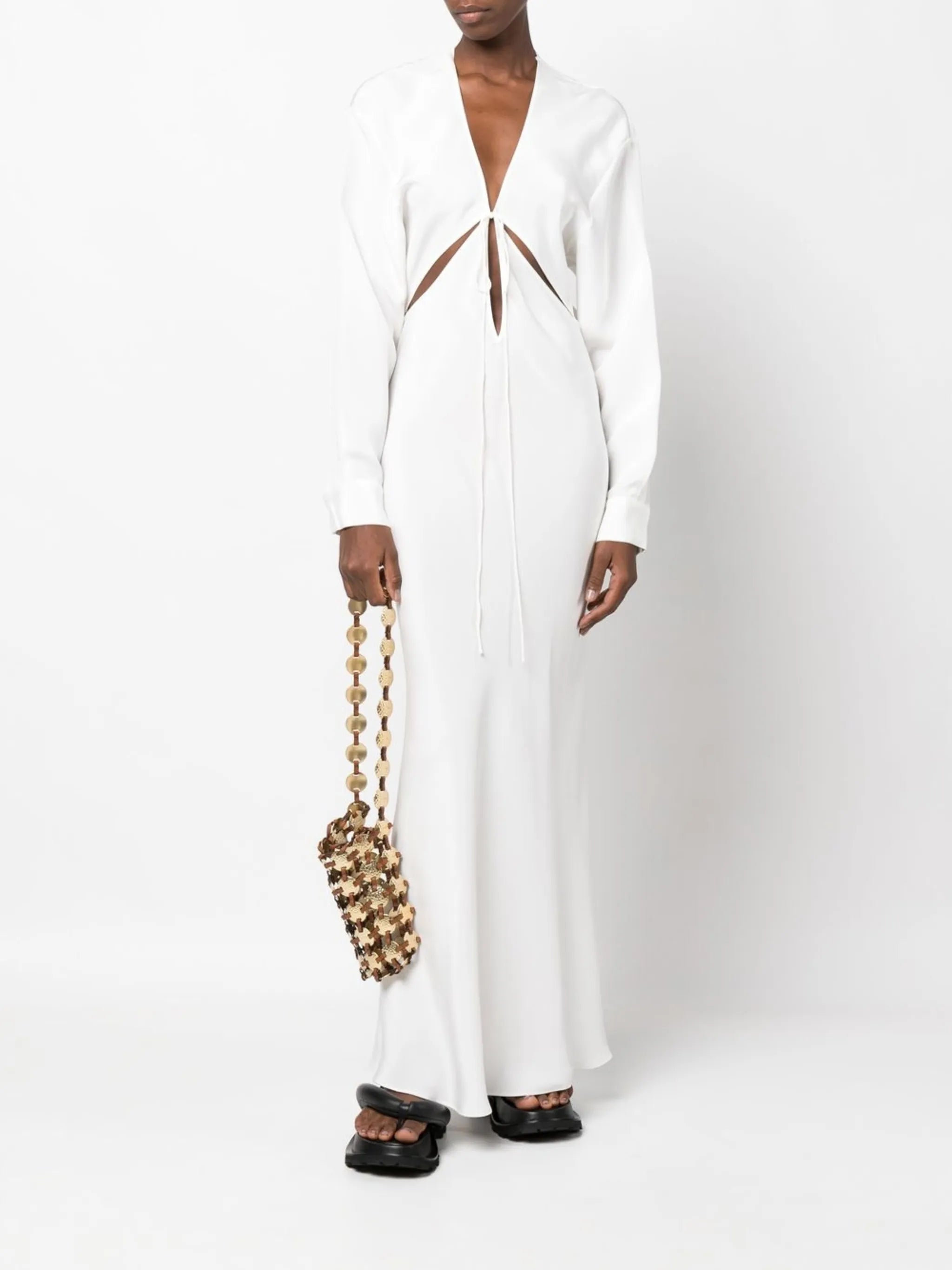 cut out-detail silk maxi dress