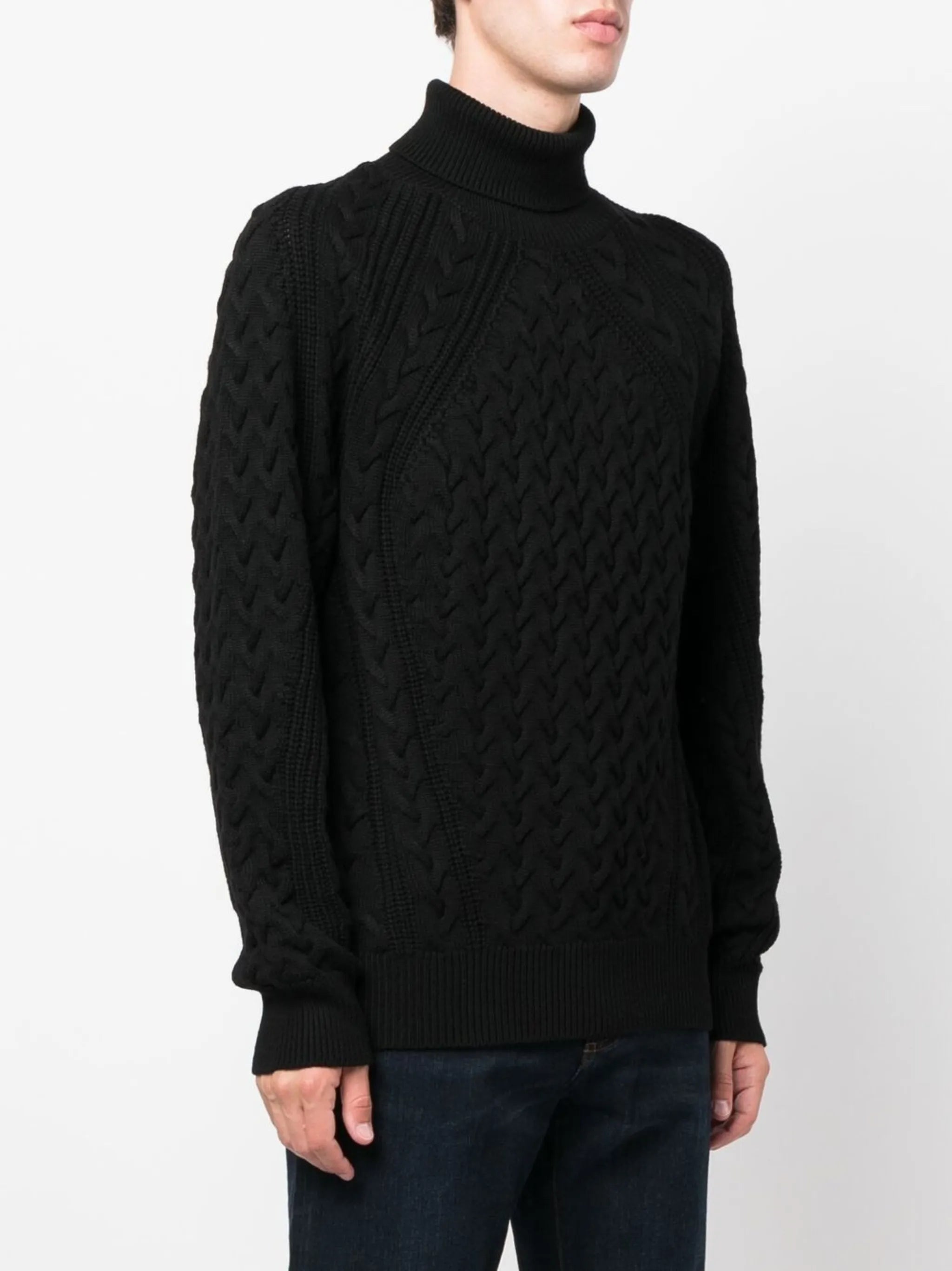 cable-knit roll-neck jumper